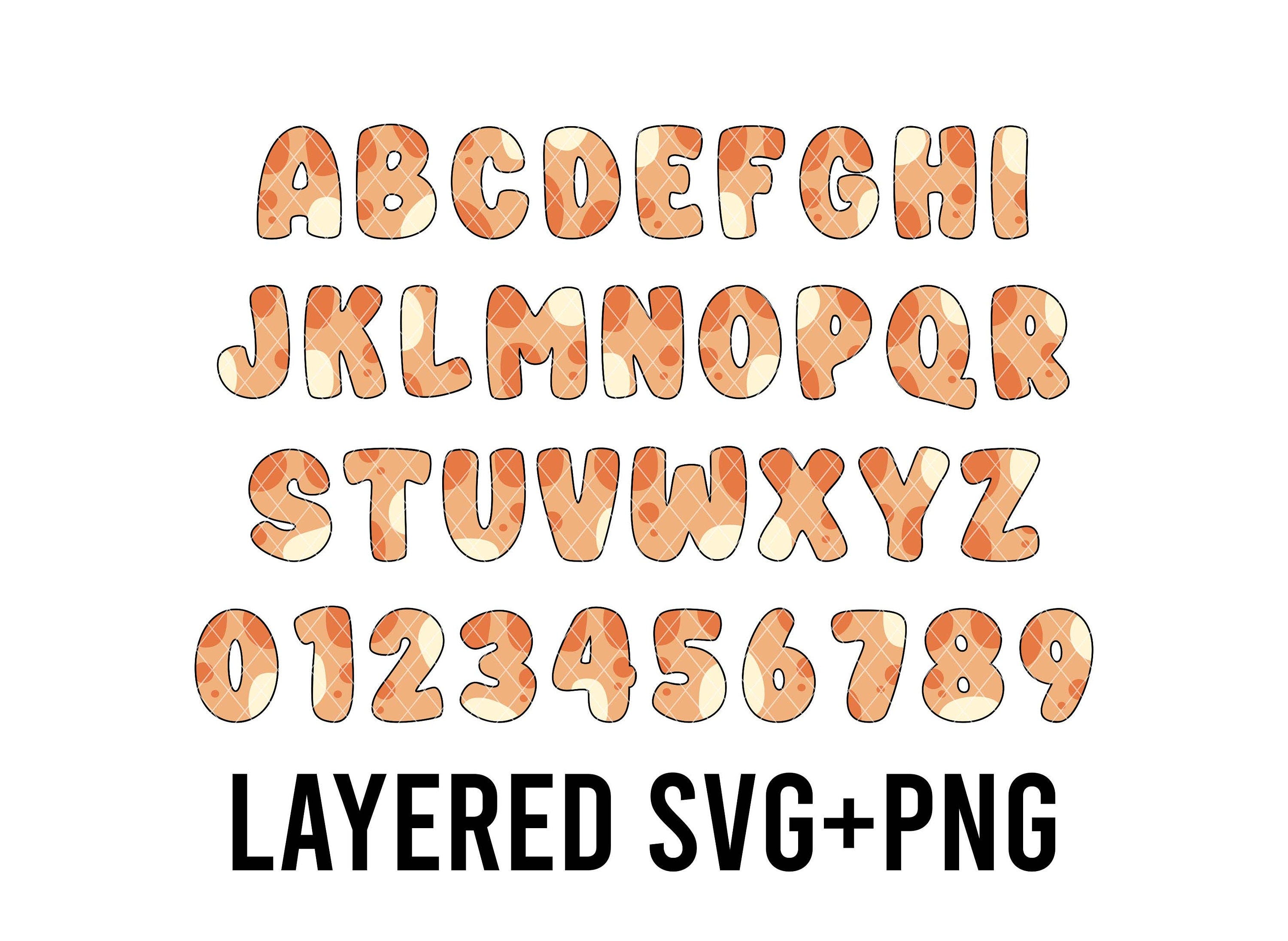Blue Orange Dog Alphabet + Numbers Layered SVG + PNG