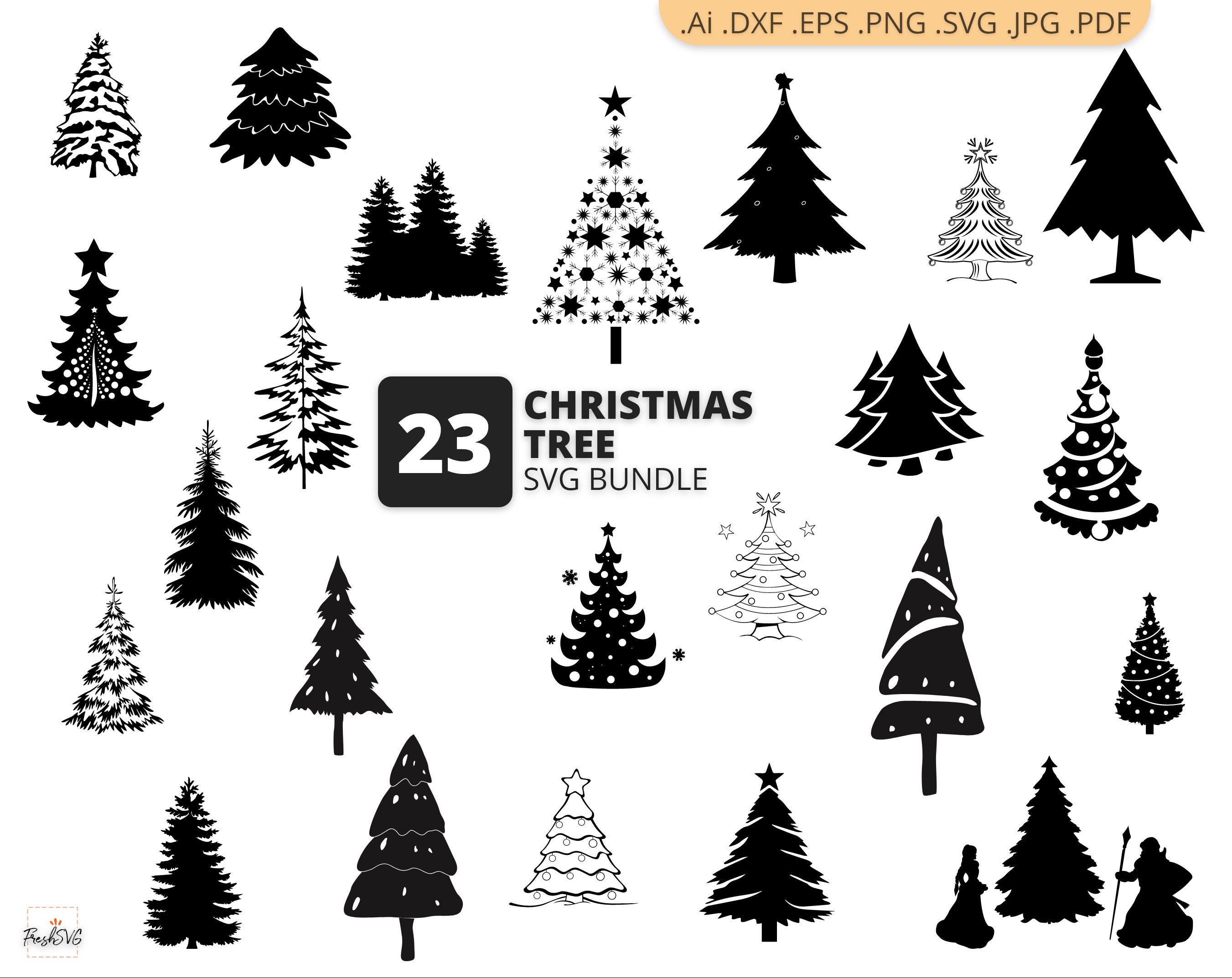 Christmas Tree SVG, Christmas Tree Bundle SVG, Christmas Tree Silhouette, Christmas Tree Clipart, Digital File, Cricut Svg file