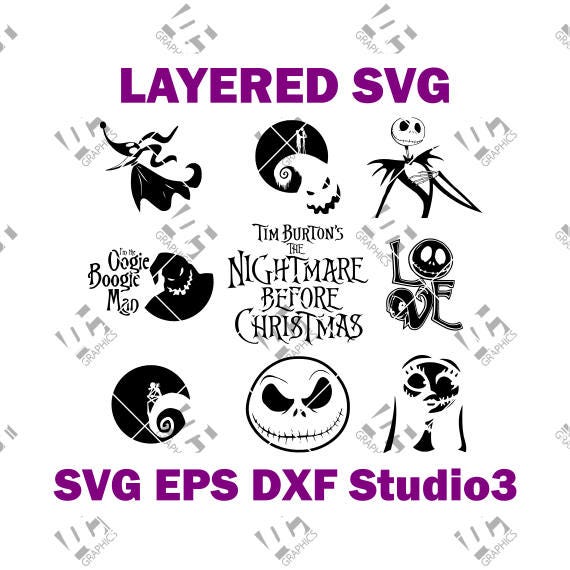 Nightmare Before Christmas Bundle 1/2 Off - Jack Skellington Sally Oogie Boogie Zero -  SVG EPS DXF Studio3 - Cricut Silhouette Cameo Studio