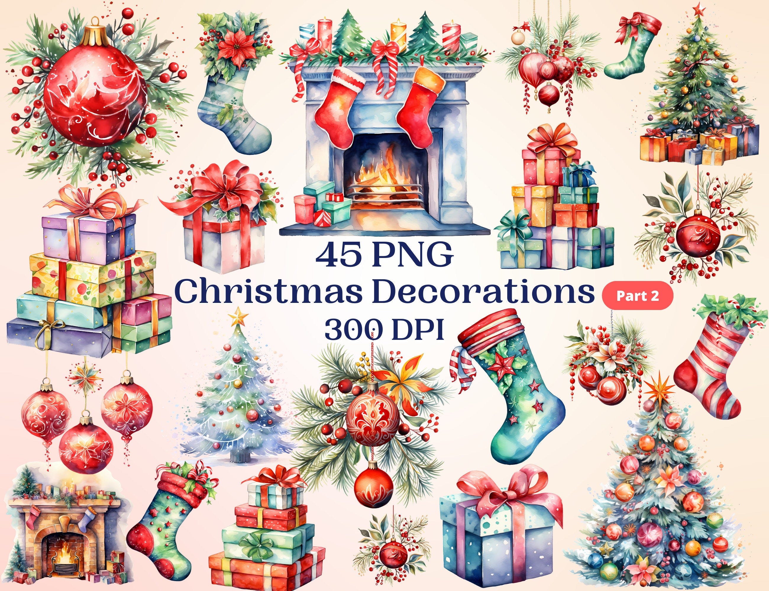 Christmas Decoration Clipart Set for Creative Project, Festive Winter Designs, Digital Ephemera Sublimation Scrapbooking Decoupage Collage