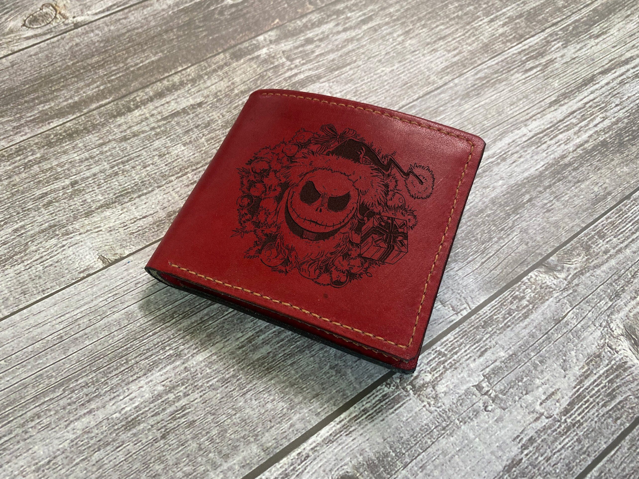 Nightmare Before Christmas leather men wallet, Oogie Boogie men present, custom engrave leather wallet, christmas anniversary gift for boy