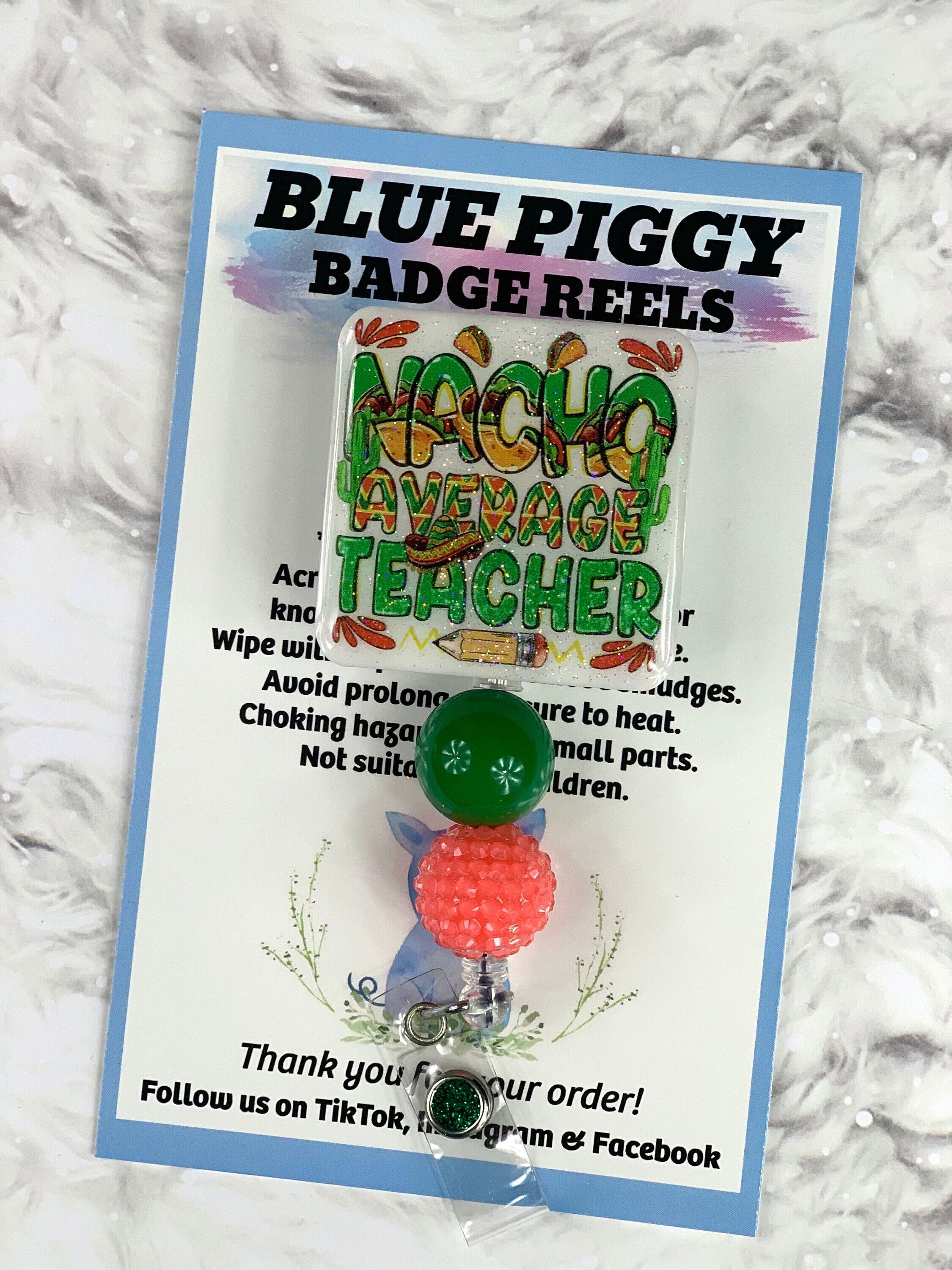 Nacho Average Teacher Badge Reel  - ID Holder - Permanent or Interchangeable - Option With or Without Beads - Nurse Gift