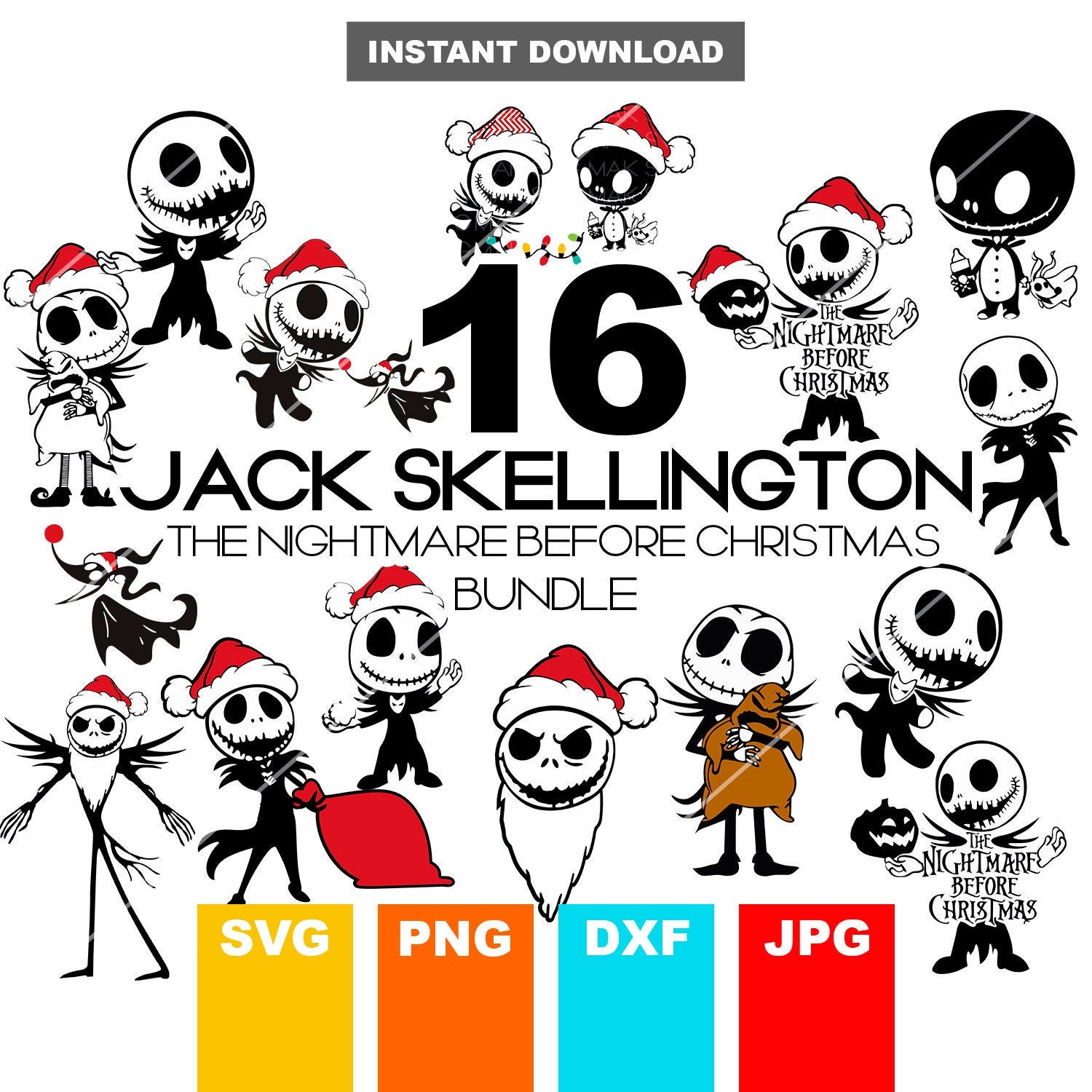 Jack Skellington Bundle SVG, Jack Skellington SVG, Nightmare Before Christmas Svg, Clipart, Svg Files for Cricut, Cut files