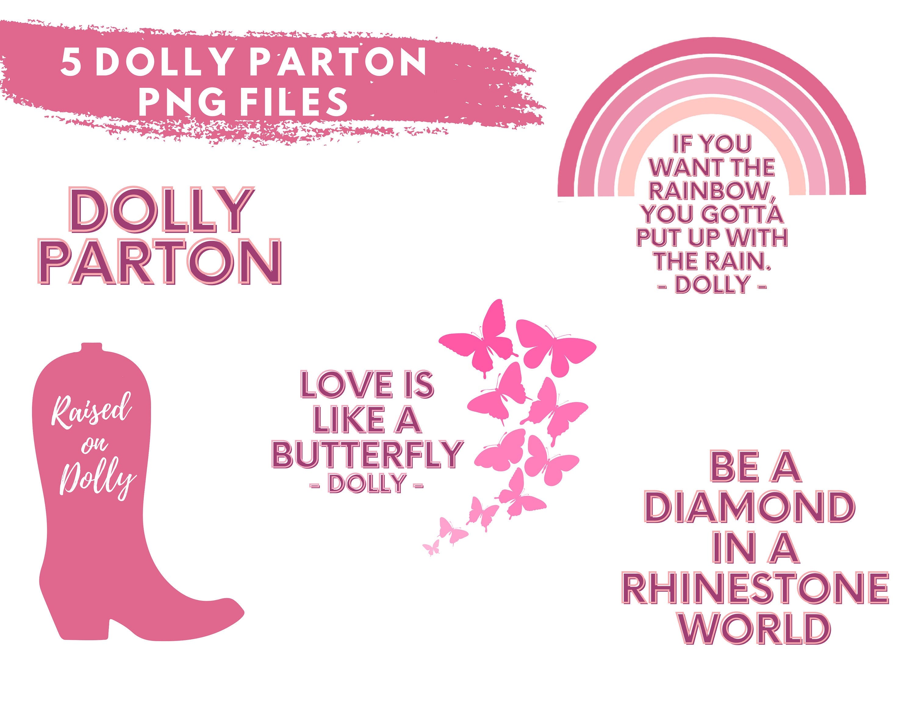 Dolly Parton png files, set of 5 files, instant downloads for sublimation, pink images