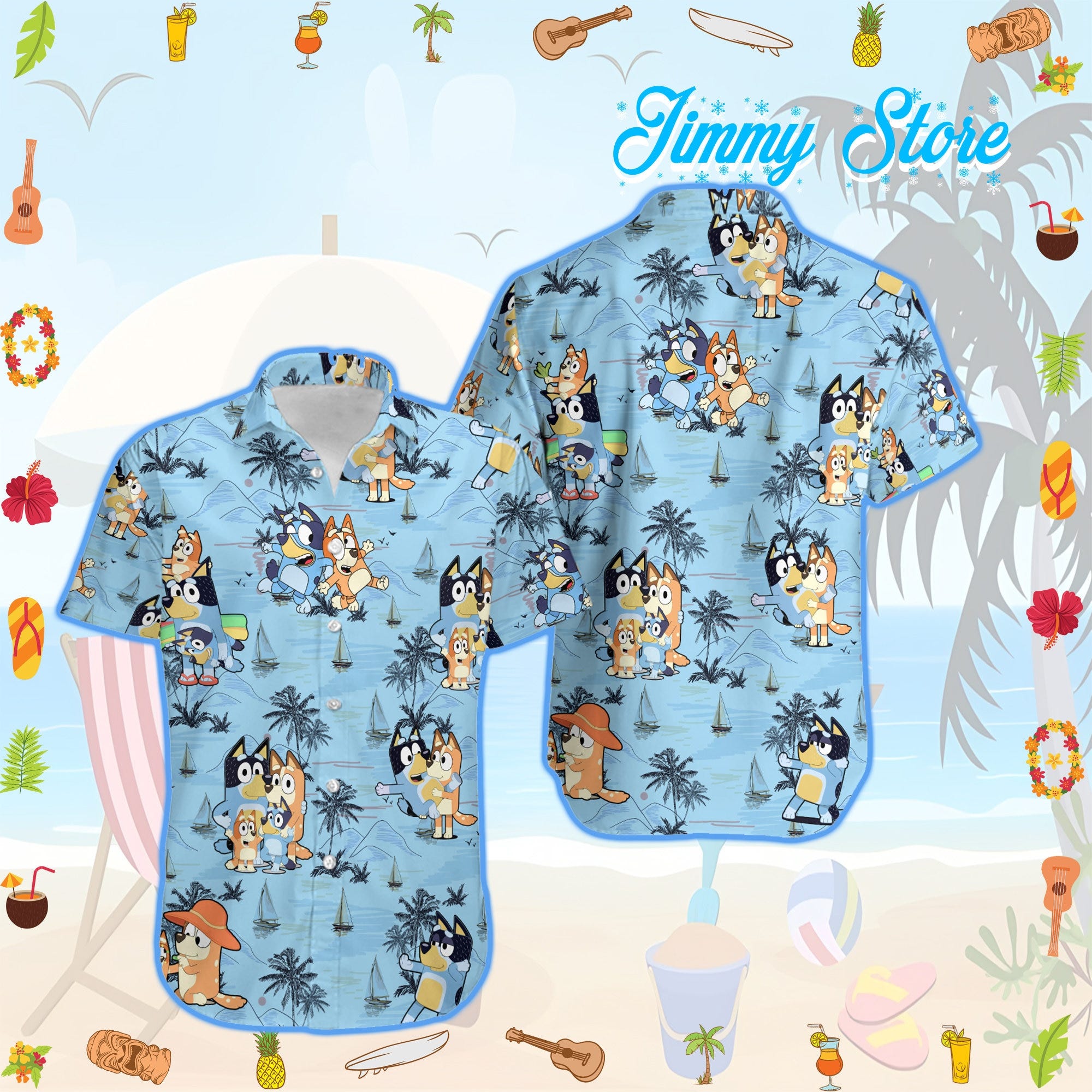 Summer Hawaiian shirt, ßlueys Hawaiian Shirt , Cartoon Hawaiian TShirt, Gift ßluey Hawaiian Shirt