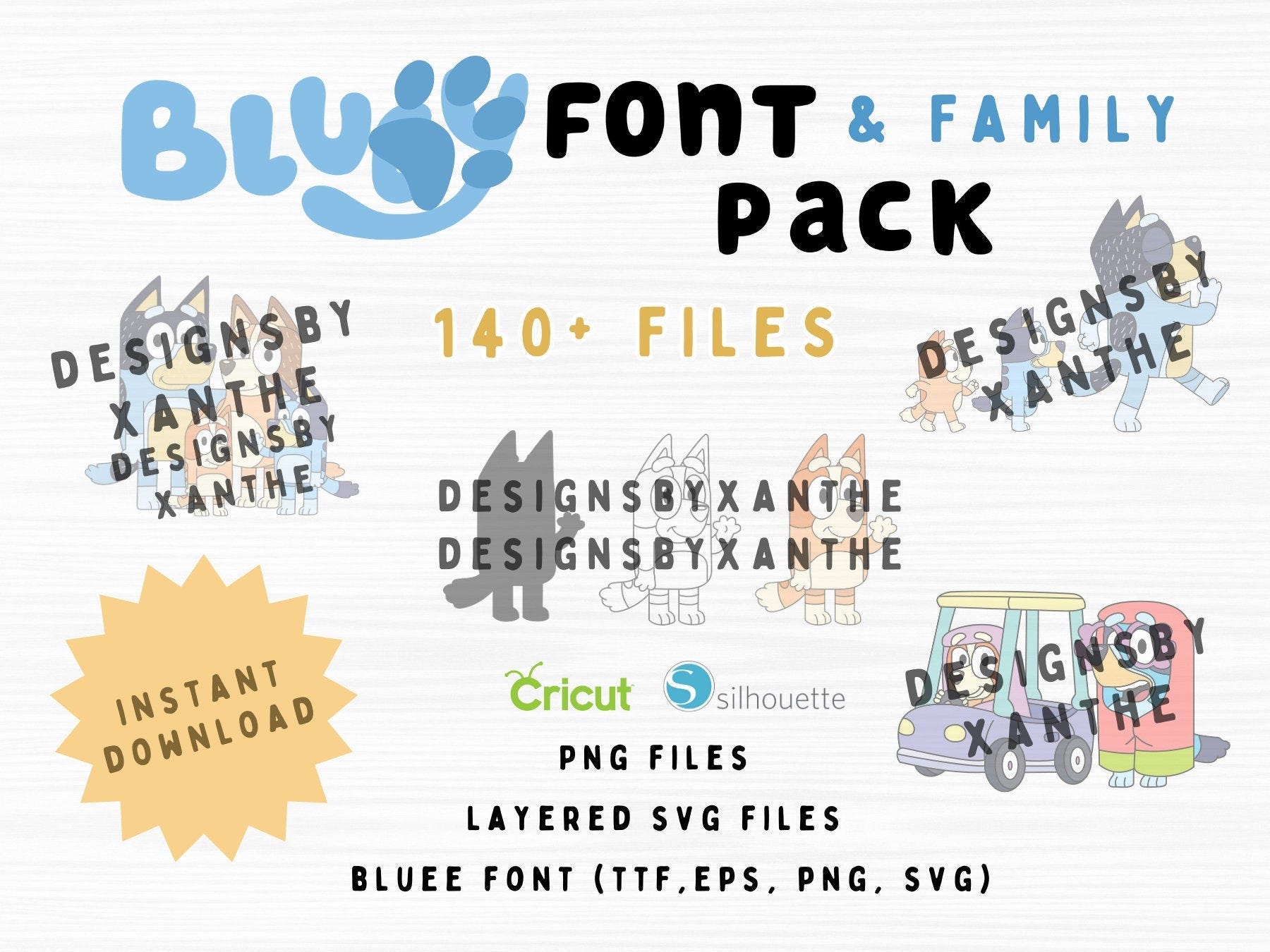 Bluee SVG PNG Bundle, Blue dog Characters and Font Pack, Blue Family SVG, Dog Font svg, Blue layered svg, Vinyl Cut files, Blue Birthday