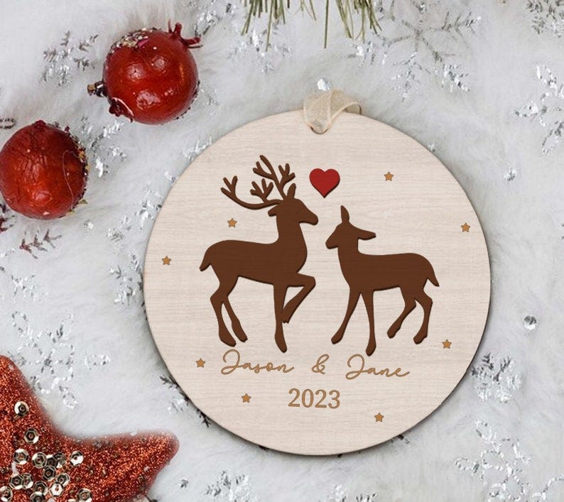 Couple Christmas Ornament SVG Cut File, Reindeer Couples Ornament Svg, Christmas Couple Ornament Svg, First Christmas Together Xmas Decor