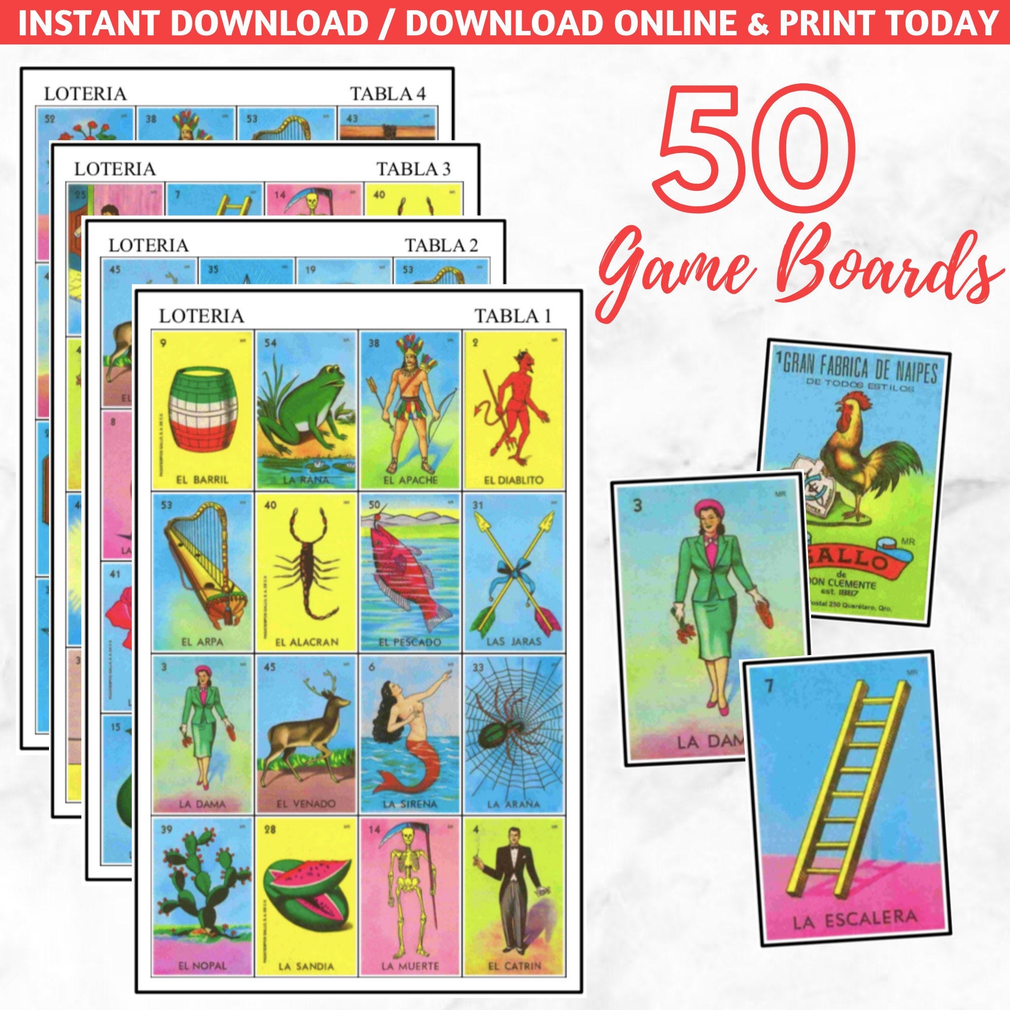 50 Game Boards Loteria Mexicana, Digital File, Instant Download