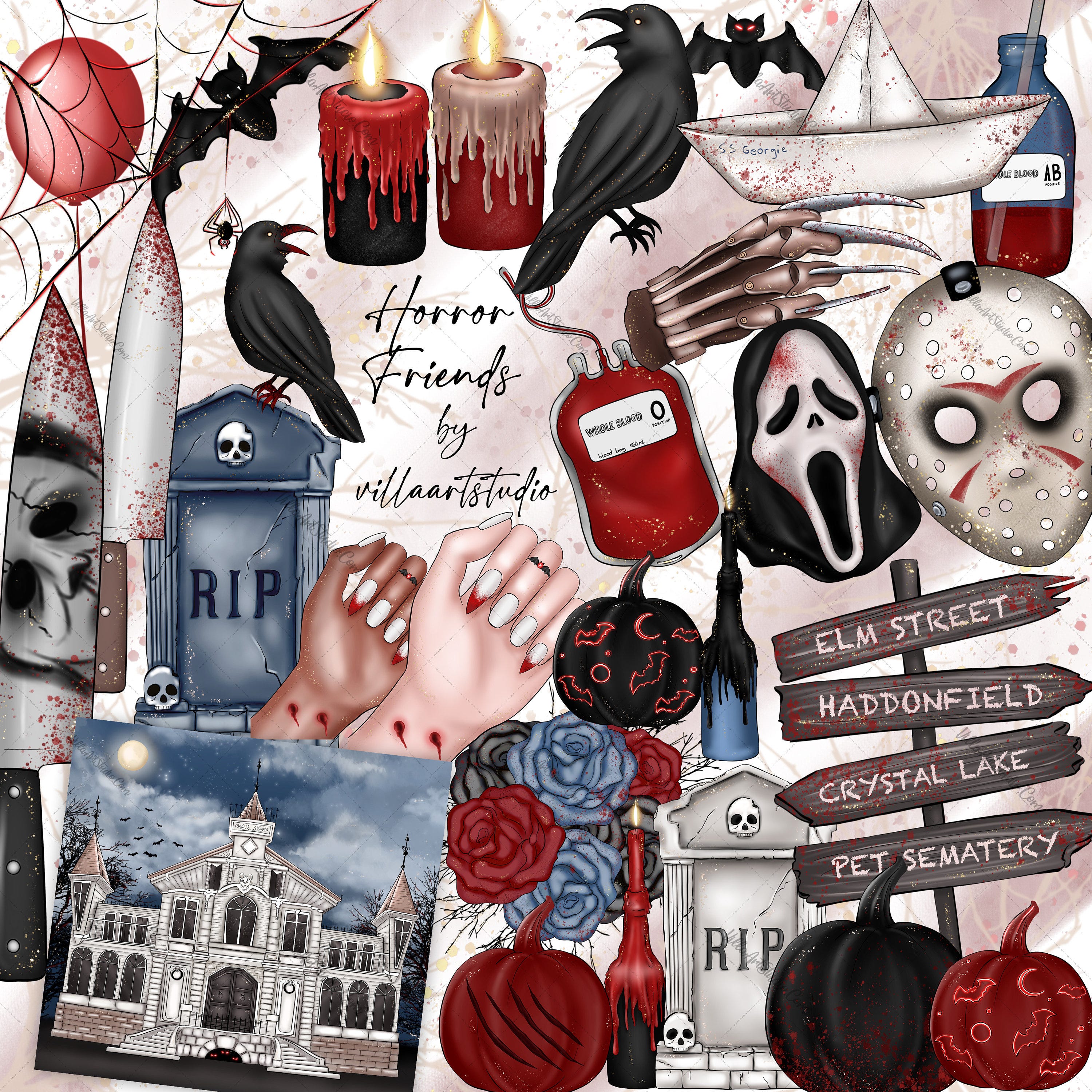 Horror Friends clipart and spooky Scene haunted clipart Happy Halloween Scary Costume Nightmare halloween clipart planner art Spooky scary