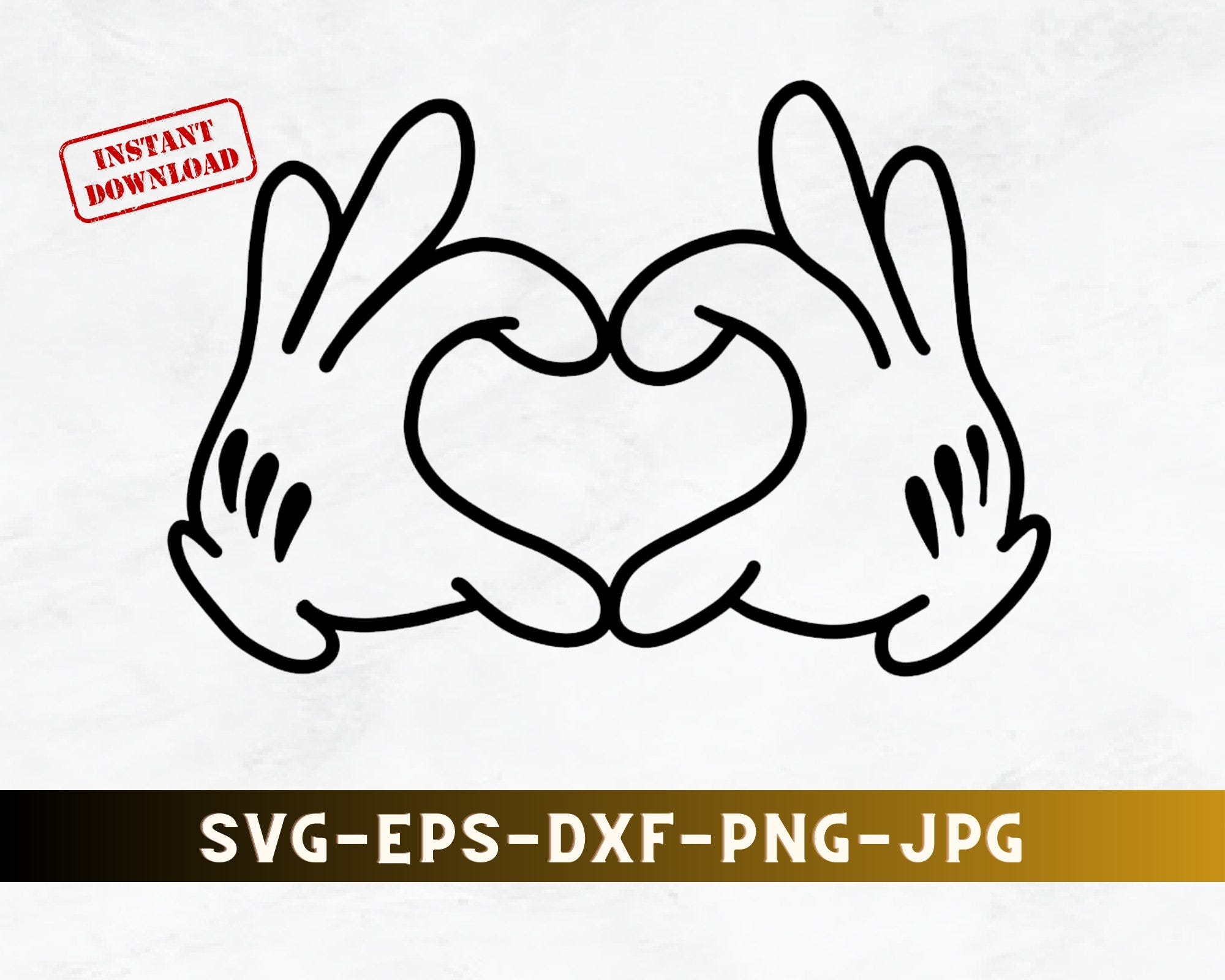 Mickey Mouse Love Heart Hands Svg, Png, Dxf, Eps Cricut Cut Files, Printable, Mouse Svg, Silhouette, Instant Download