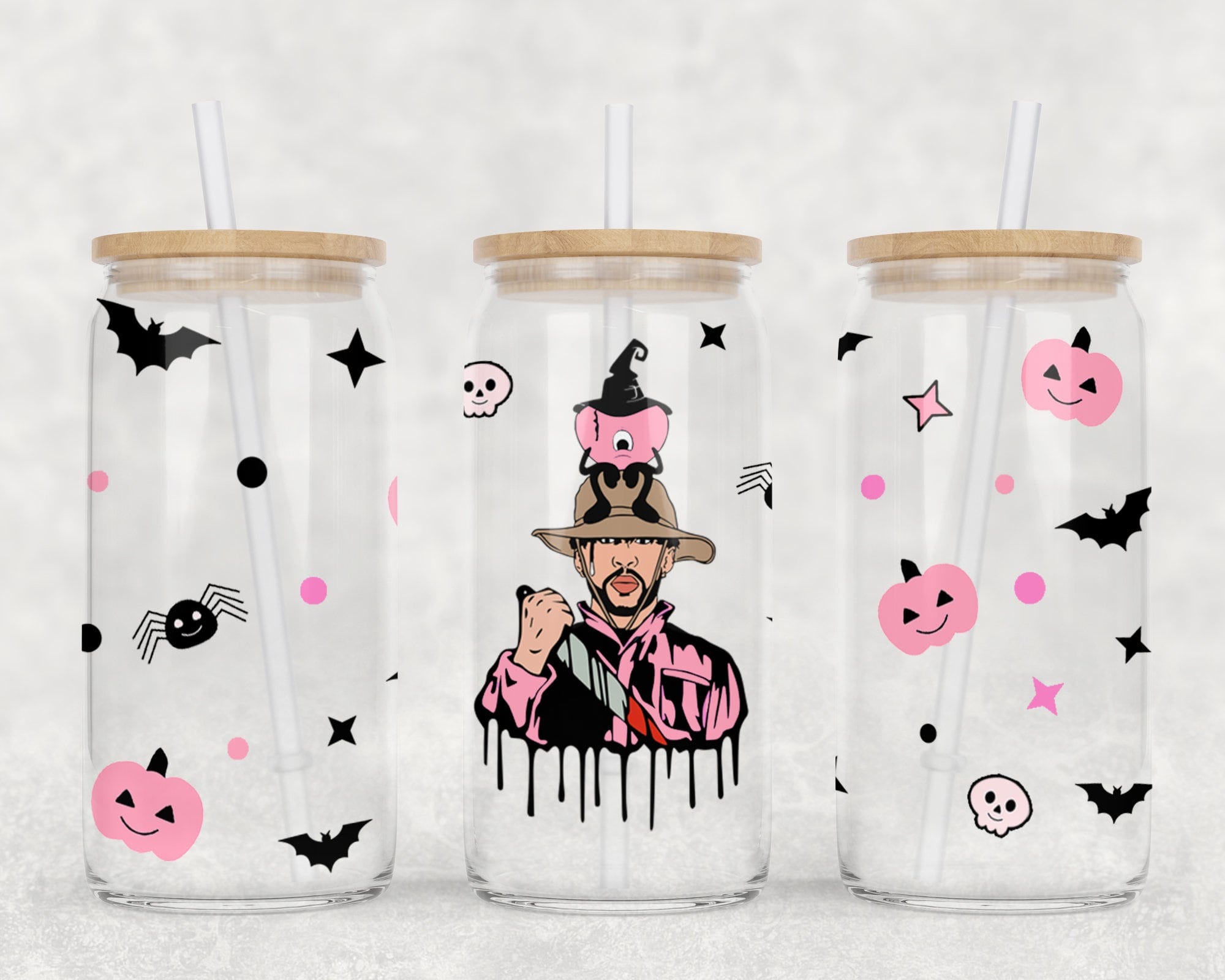 Pink Halloween Bad Bunny 16 oz Glass PNG File Un Verano Sin Ti