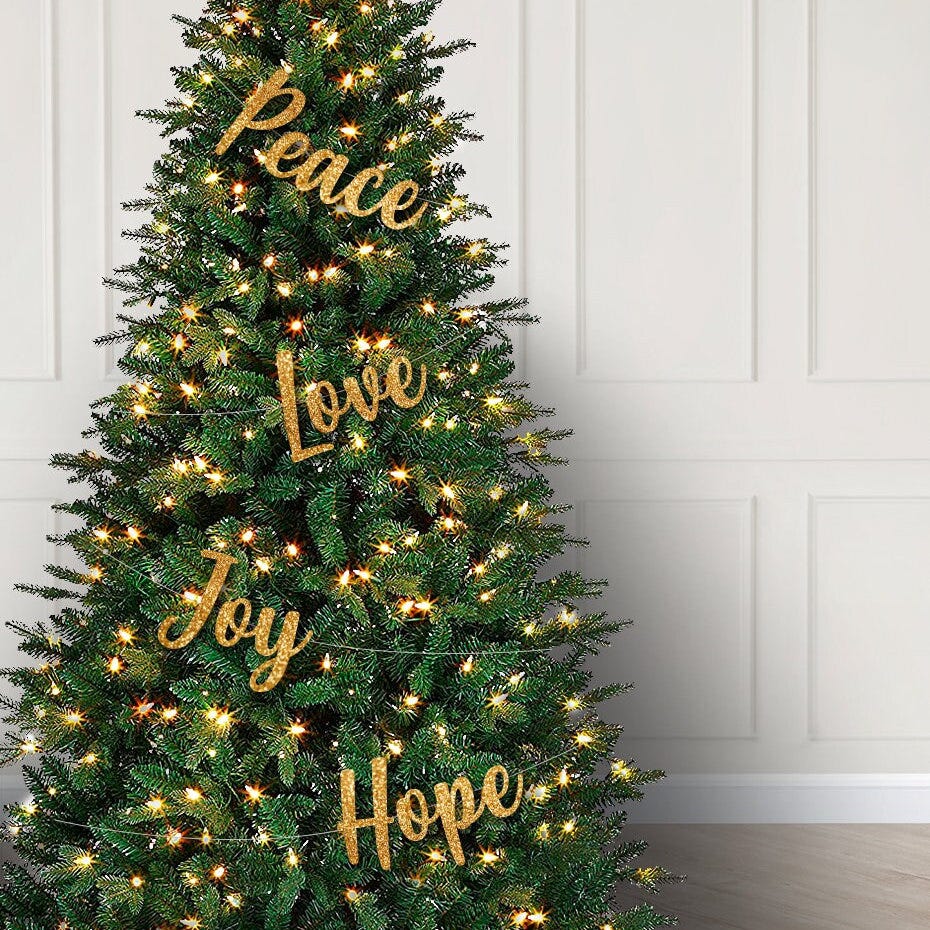 Christmas Tree Decorations, Peace Love Hope Joy Banner, Christmas Tree Wrap Banner, Christmas Tree Bunting
