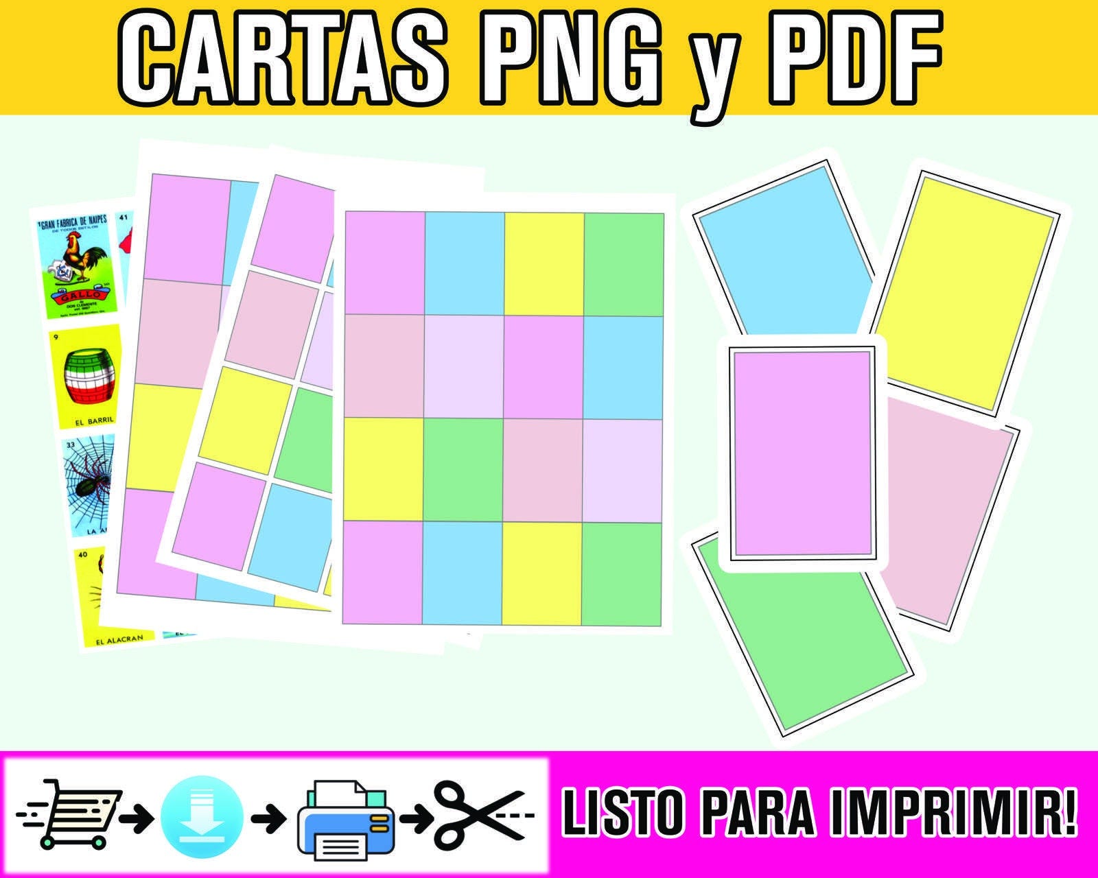 Loteria Blanks for Mexican Loteria Cards 3 different boards and 6 cards PDF - PNG format to make your own Mexican Loteria Cards and Boards