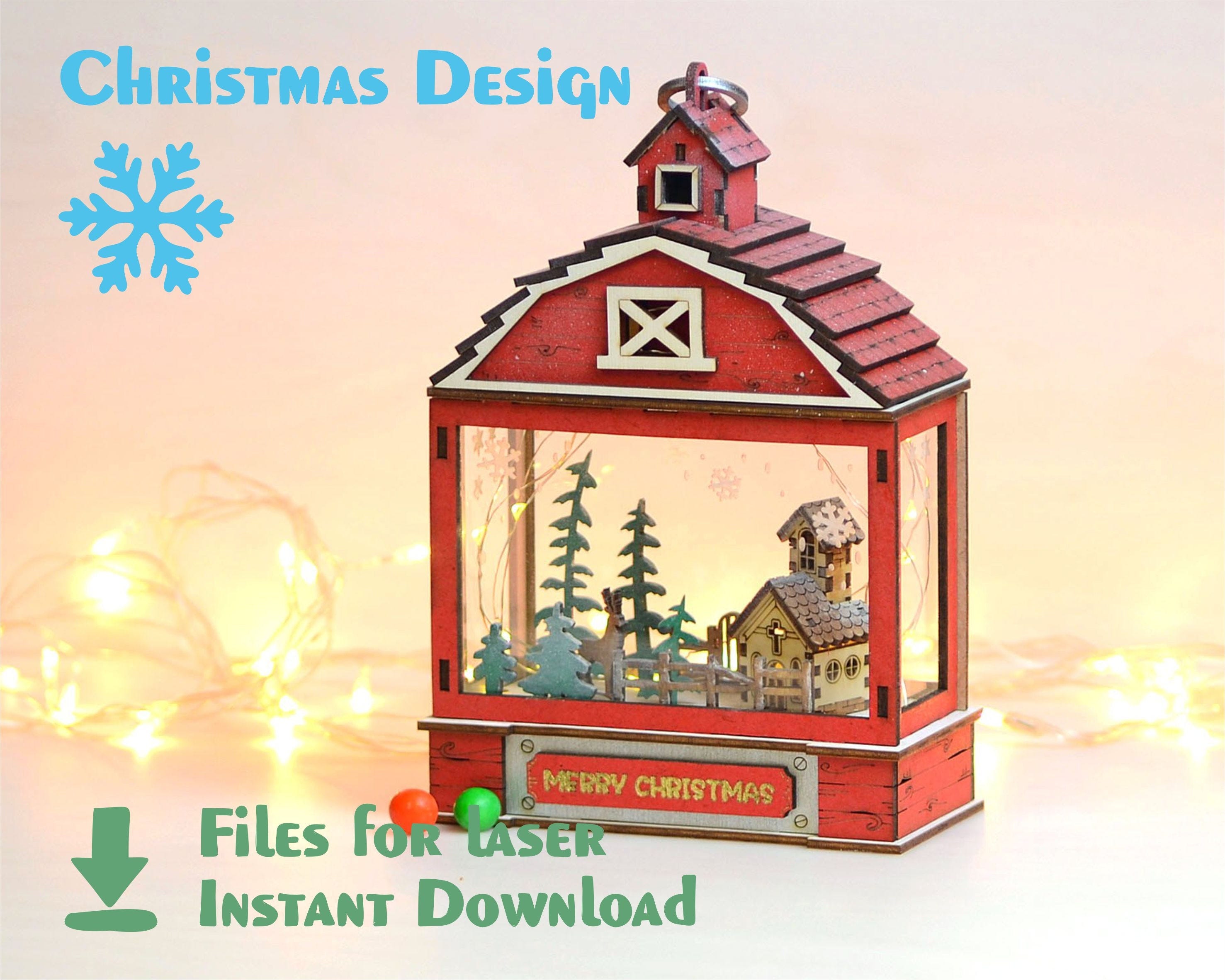 Barn Lantern - laser cut files- Christmas dxf files for laser - plywood model - cnc plan christmas - template cnc laser cut template , SVG