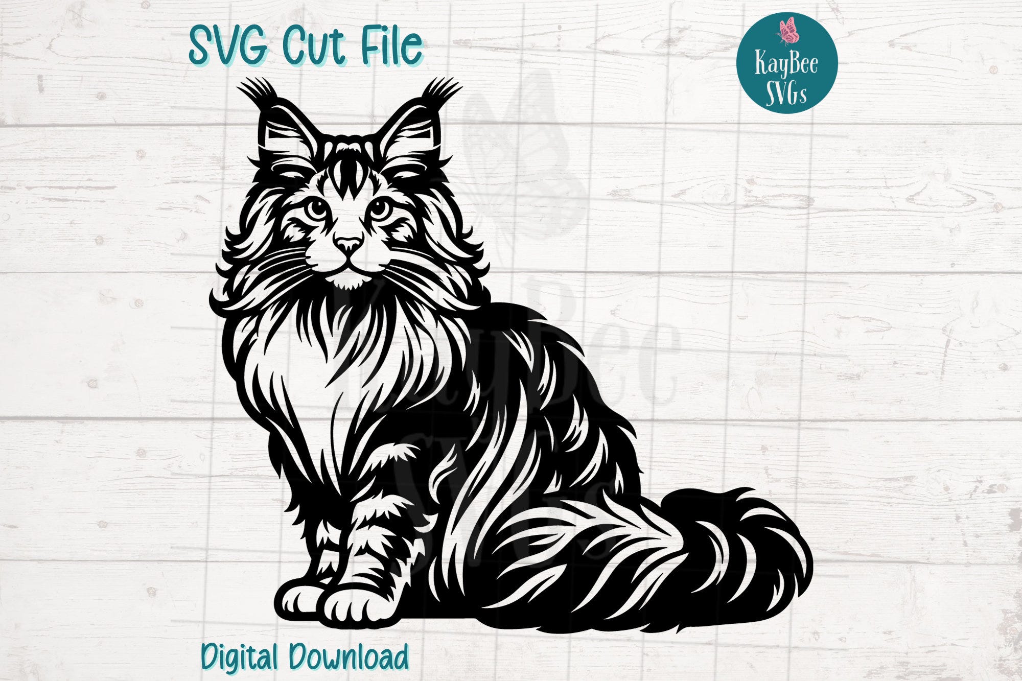 Maine Coon Cat SVG Digital Cut File for Cricut, Silhouette, Engraving, Sublimation, Printable Art, T-Shirt, Mug Press - Commercial Use