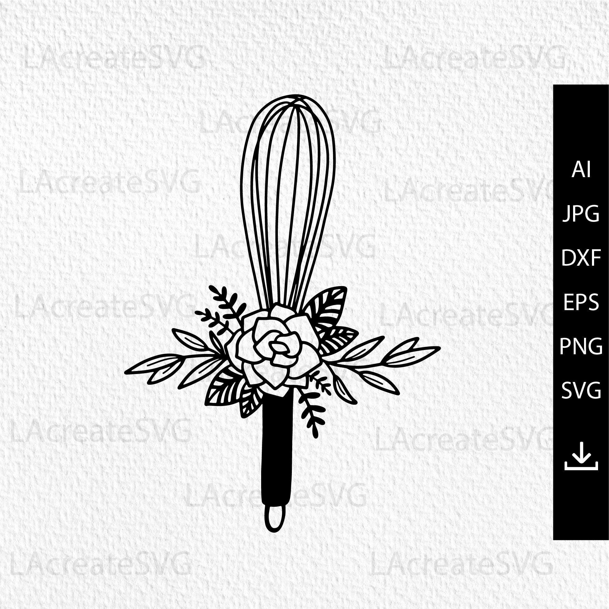 Baking whisk svg, Cooking svg, Kitchen clipart, Kitchen utensil svg, Floral Whisk svg, Baking apron design svg, Cut File Silhouette