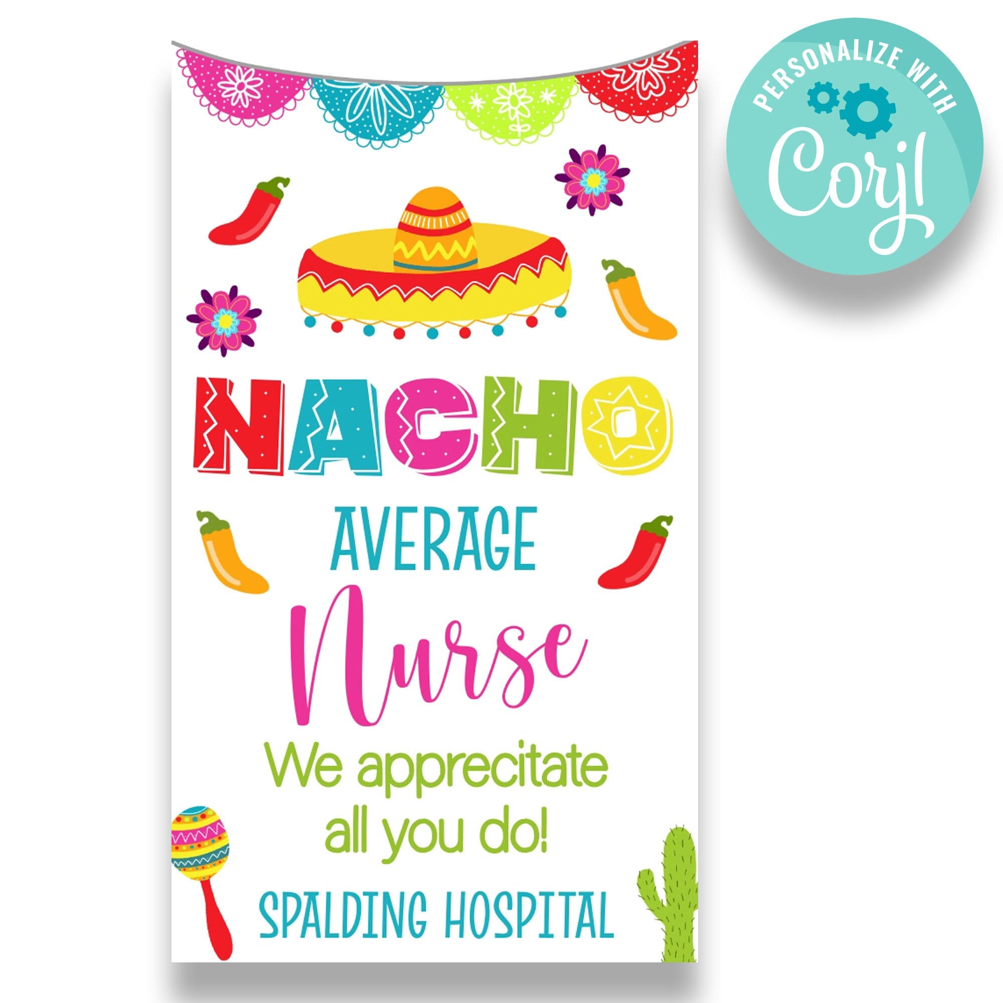 EDITABLE Nacho Average Nurse Thank You Tags | Fiesta Gift Tag for Nurses | Nacho Basket Labels | Printable Gift Tag | FT147