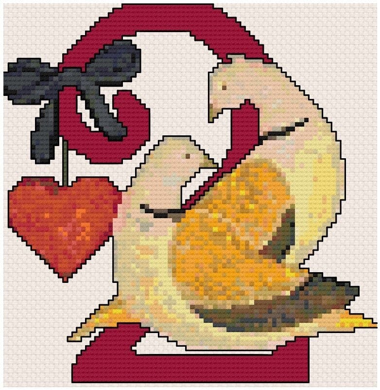 12 Days of Christmas "TWO TURTLE DOVES"  Counted Cross Stitch - Needlepoint (approx. 3.7"x3.8") (Color Key & Charts)