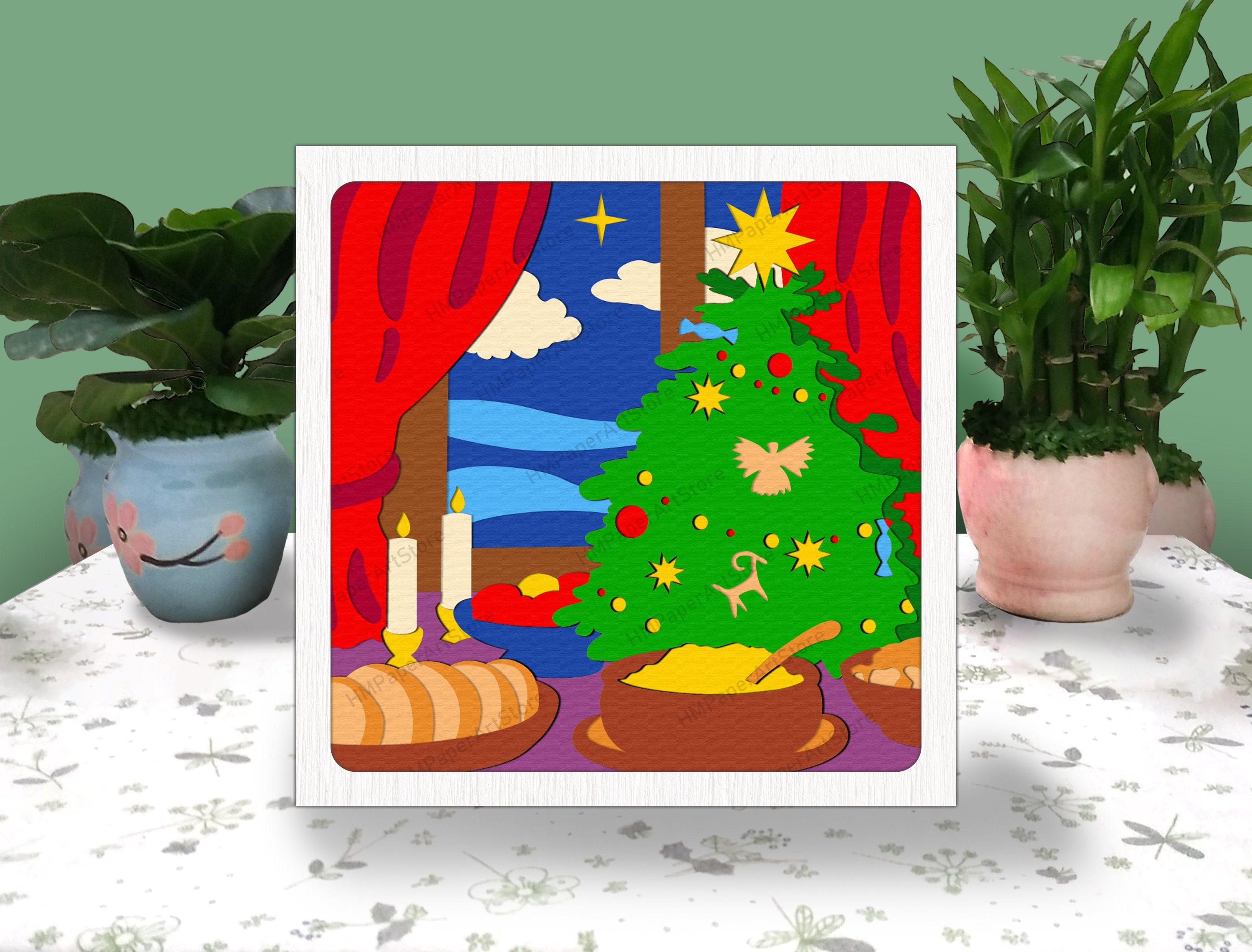 Tree Christmas 3D Box Paper Cut, Merry Christmas Light Box Svg, Tree Christmas Shadow Box, Svg For Cricut File, Cardstock Svg, Decor Home
