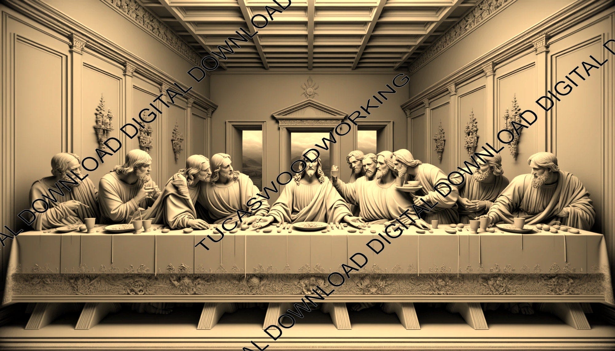 3D Last Supper Laser Engraving illusion - .png | .jpg | .svg