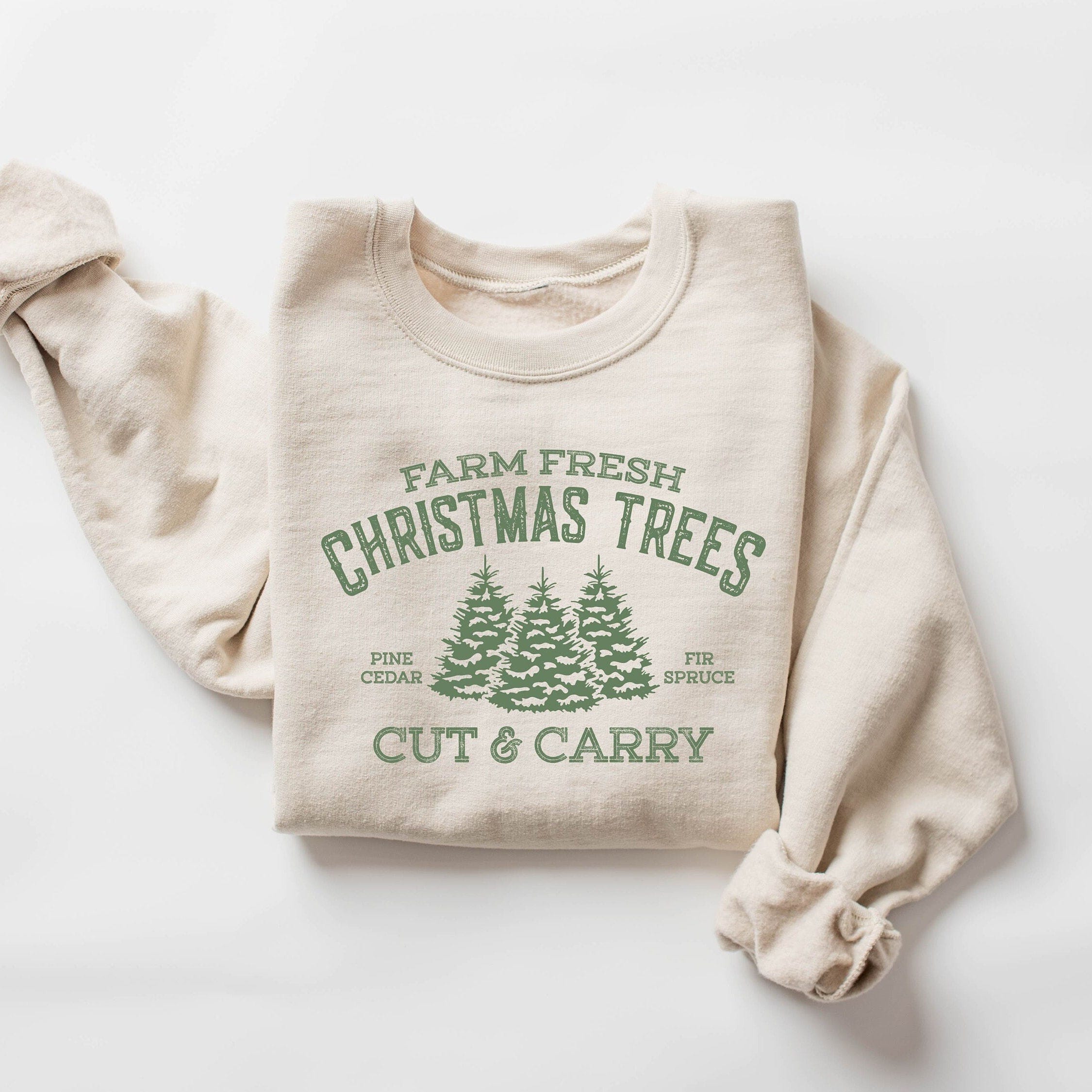 Farm Fresh Christmas Trees Sweatshirt, Pine Spruce Fir, Christmas Sweatshirt, Holiday Sweater, Womens Holiday Sweatshirt, Winter Sweatshirt