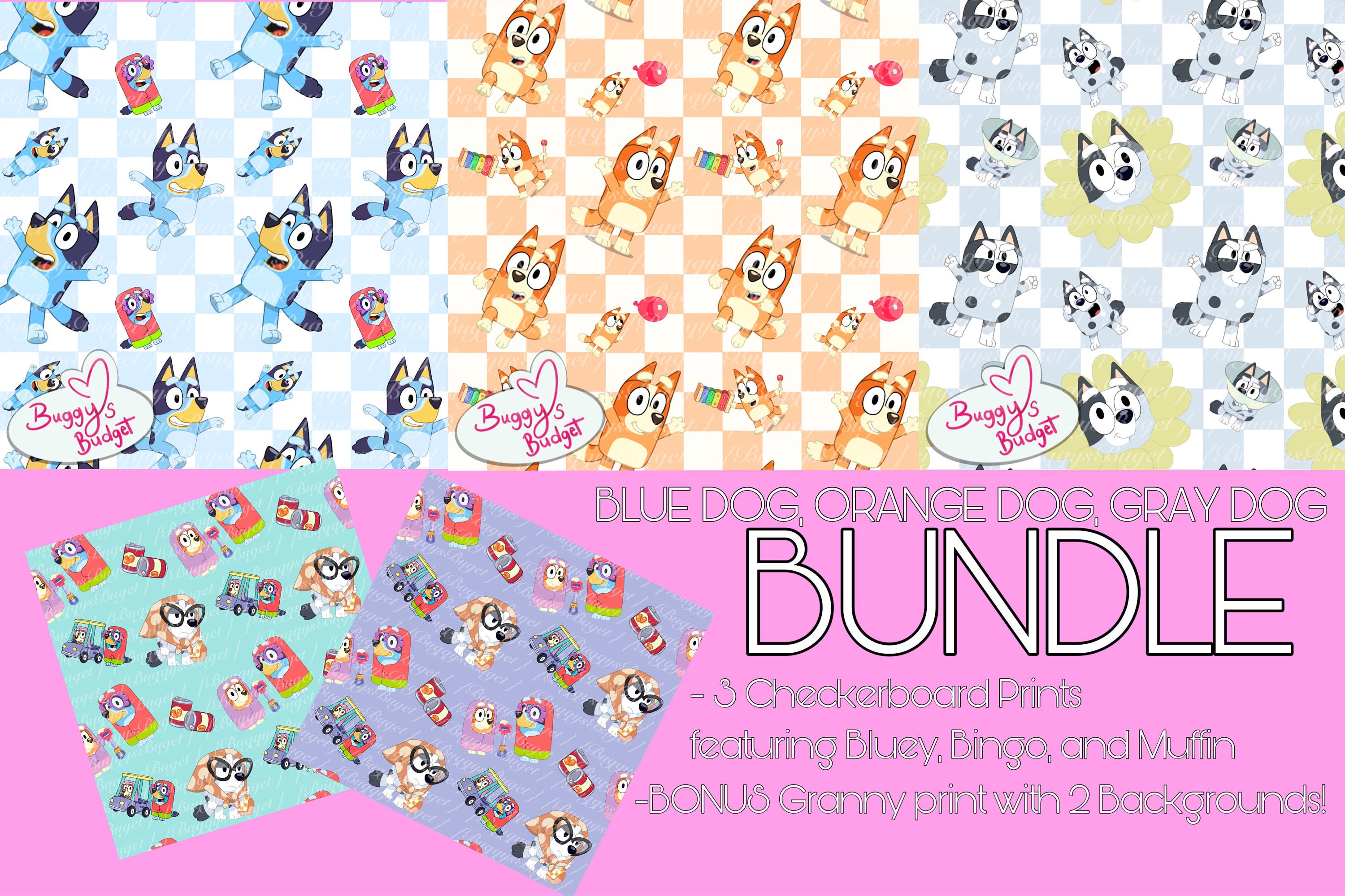 Blue Dog Bundle || Blue dog, orange dog, gray dog, BONUS Granny print