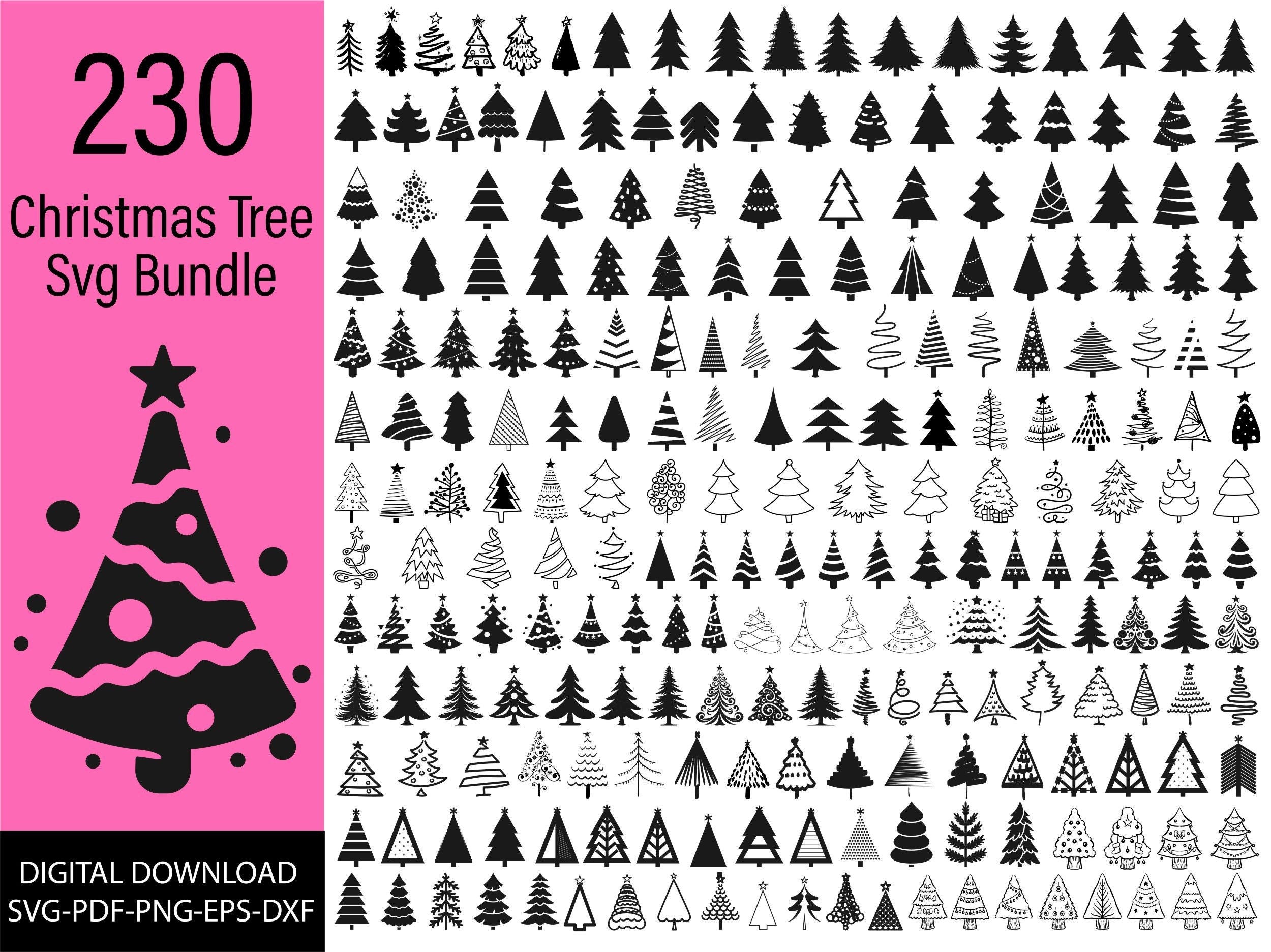 Christmas Tree SVG DXF PNG Bundle, Pine Tree svg, Christmas svg, Pine Hand Drawn svg, Christmas Tree Ornaments, Christmas Tree Earrings svg
