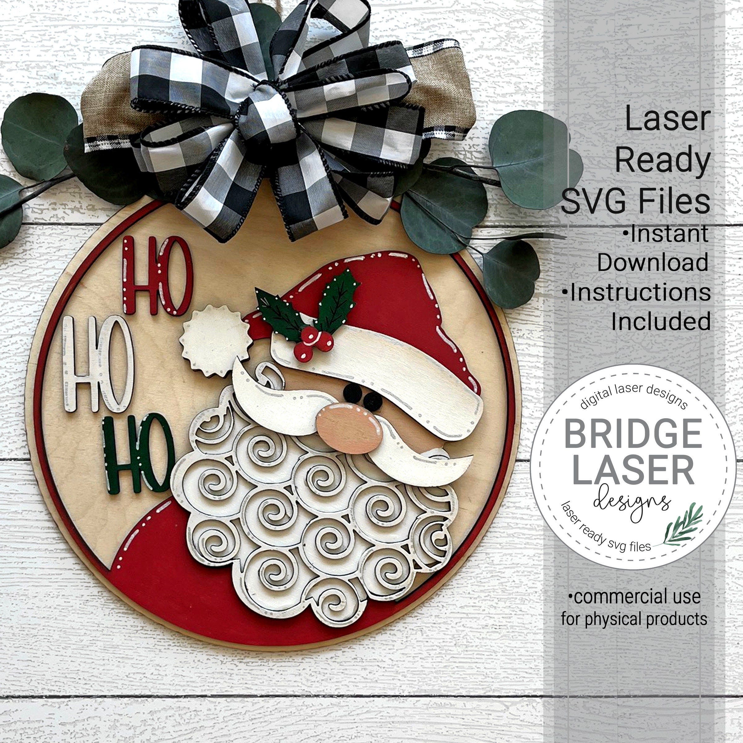 Christmas Door Hanger Laser Cut File, Christmas Door Round SVG, Laser Ready Door Hanger, Christmas Sign SVG, Santa Christmas Laser SVG