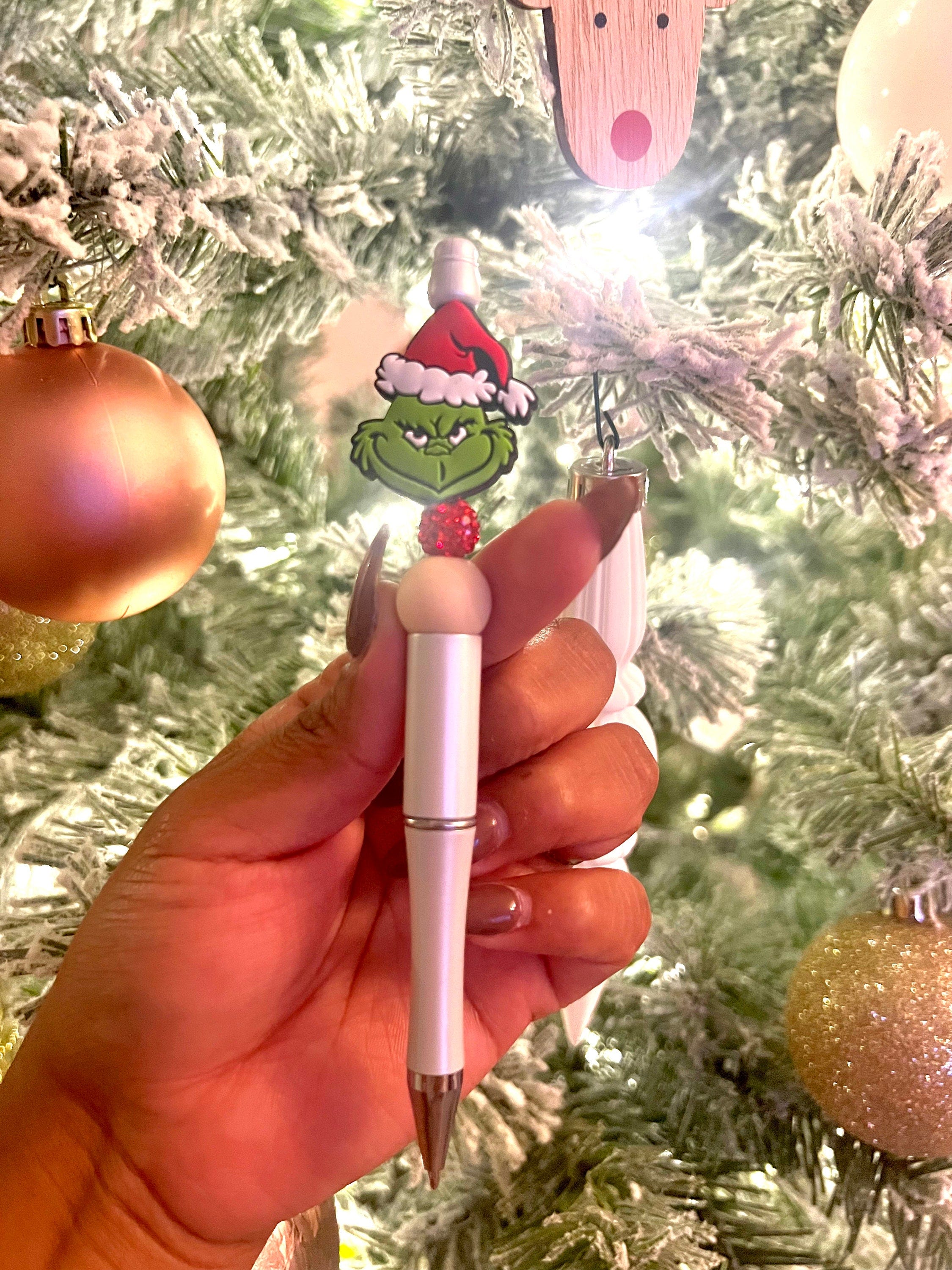 Grinch Pen, Grinchmas Beaded Pen, Beaded Pen, Stocking Stuffer, Gifts, Teacher Gifts, Holiday Pen, Stationery Gifts, Black Ink Pen