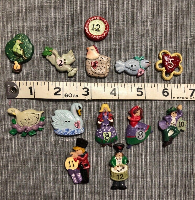 JHB Buttons - 12 Days of Christmas +1 - New Old Stock