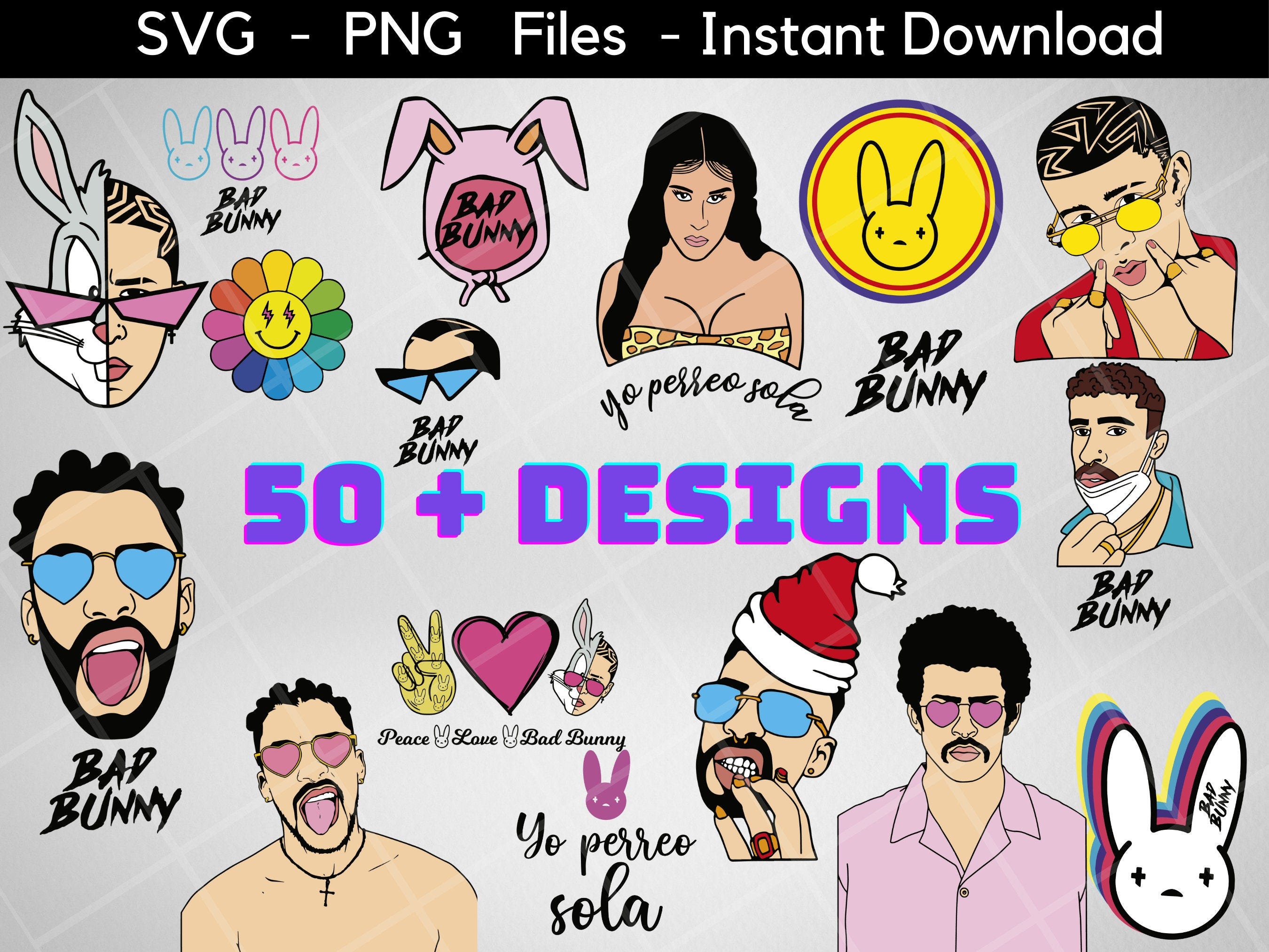 Bad Bunny SVG Bundle, Bad Bunny PNG Bundle  - Bad Bunny Pack, El Conejo Malo - Bad Bunny Pack - Clip Art Digital, Yo perreo sola, Yonaguni