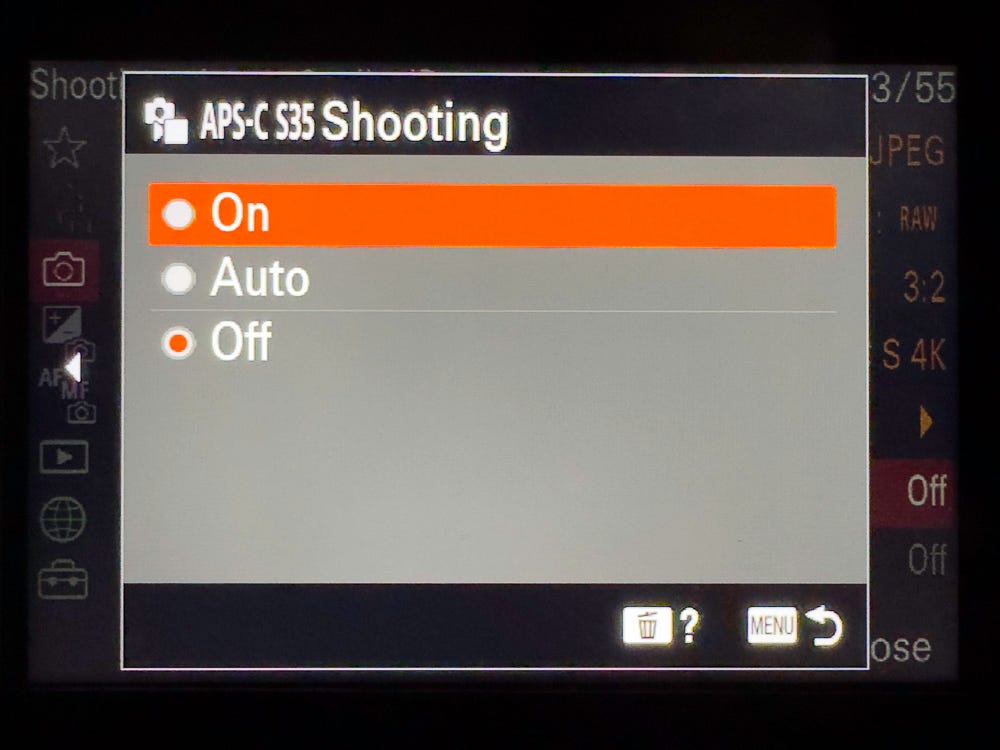 Using the APS-C setting to use part of the sensor