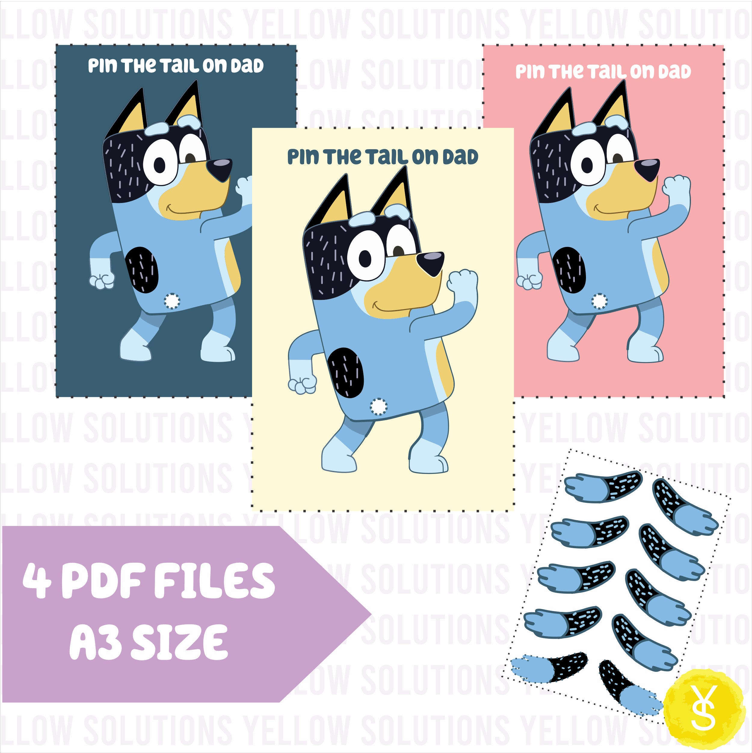 Printable - Pin the tail on dad - Bandit - Bluey themed party - A3 - Digital product - Party games