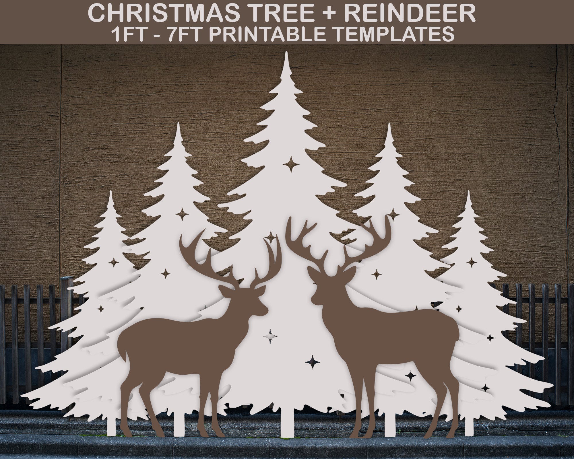 Christmas Tree Template, Printable Stencil Pdf, Christmas Silhouette Decor Templates, Christmas Scene Template, Backyard Decor, Garden Decor