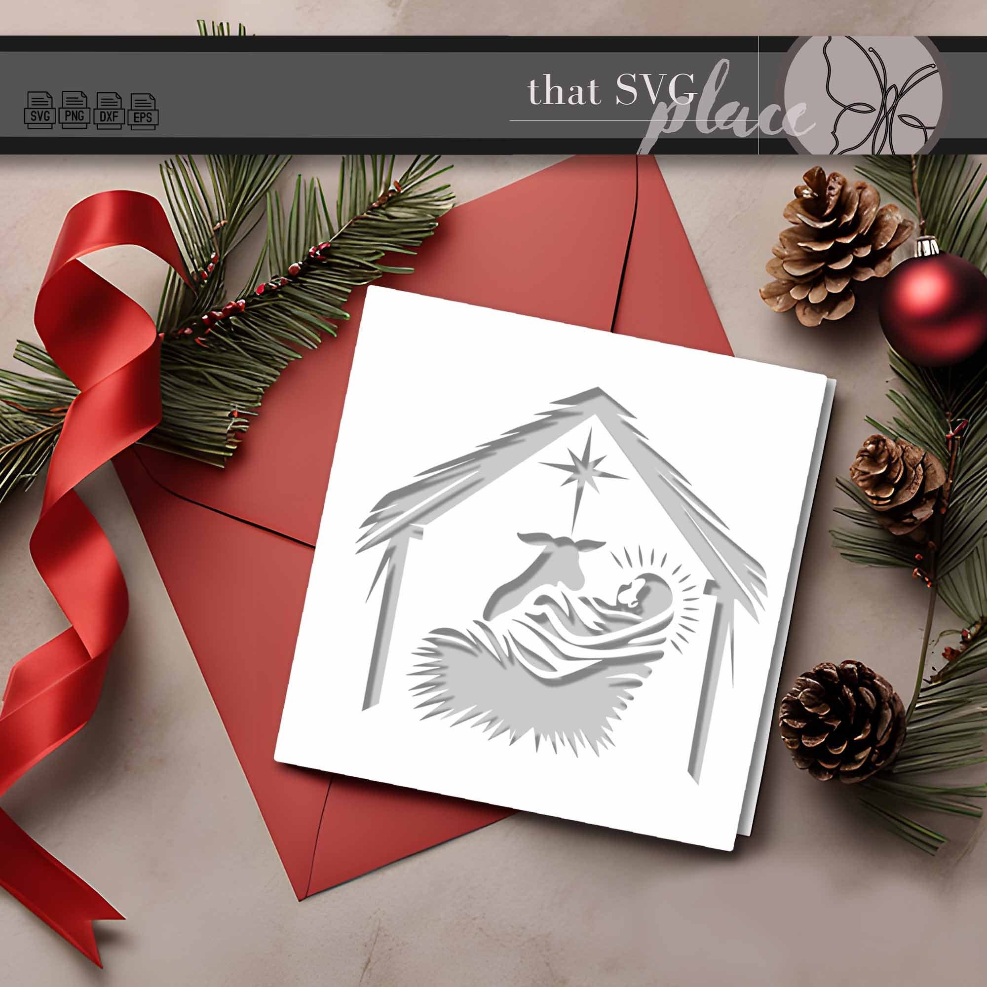 Nativity Baby Jesus Christmas Card SVG, Nativity Scene SVG, Manger SVG, True Story Silhouette Cricut Cut File Svg