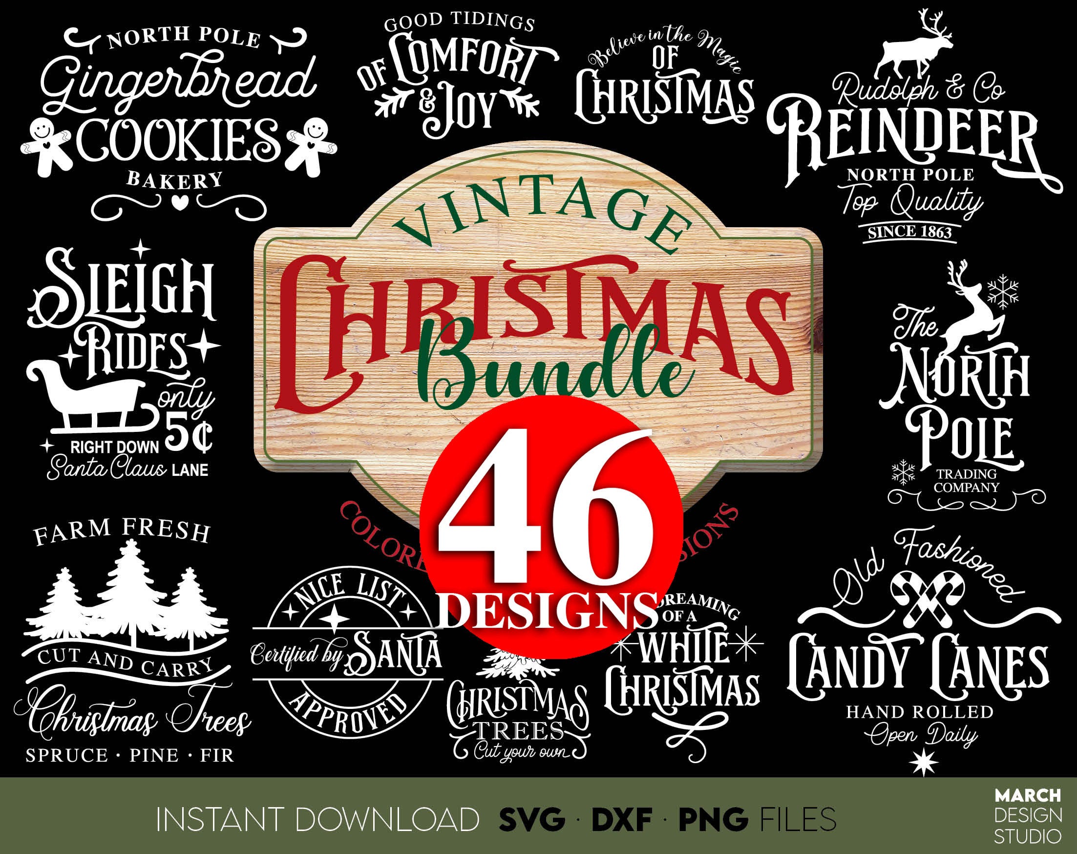 Vintage Christmas Sign SVG Bundle | Christmas Ornaments PNG Bundle | Farmhouse Christmas SVG | Christmas Shirt Svg | Winter Svg | Merry Xmas