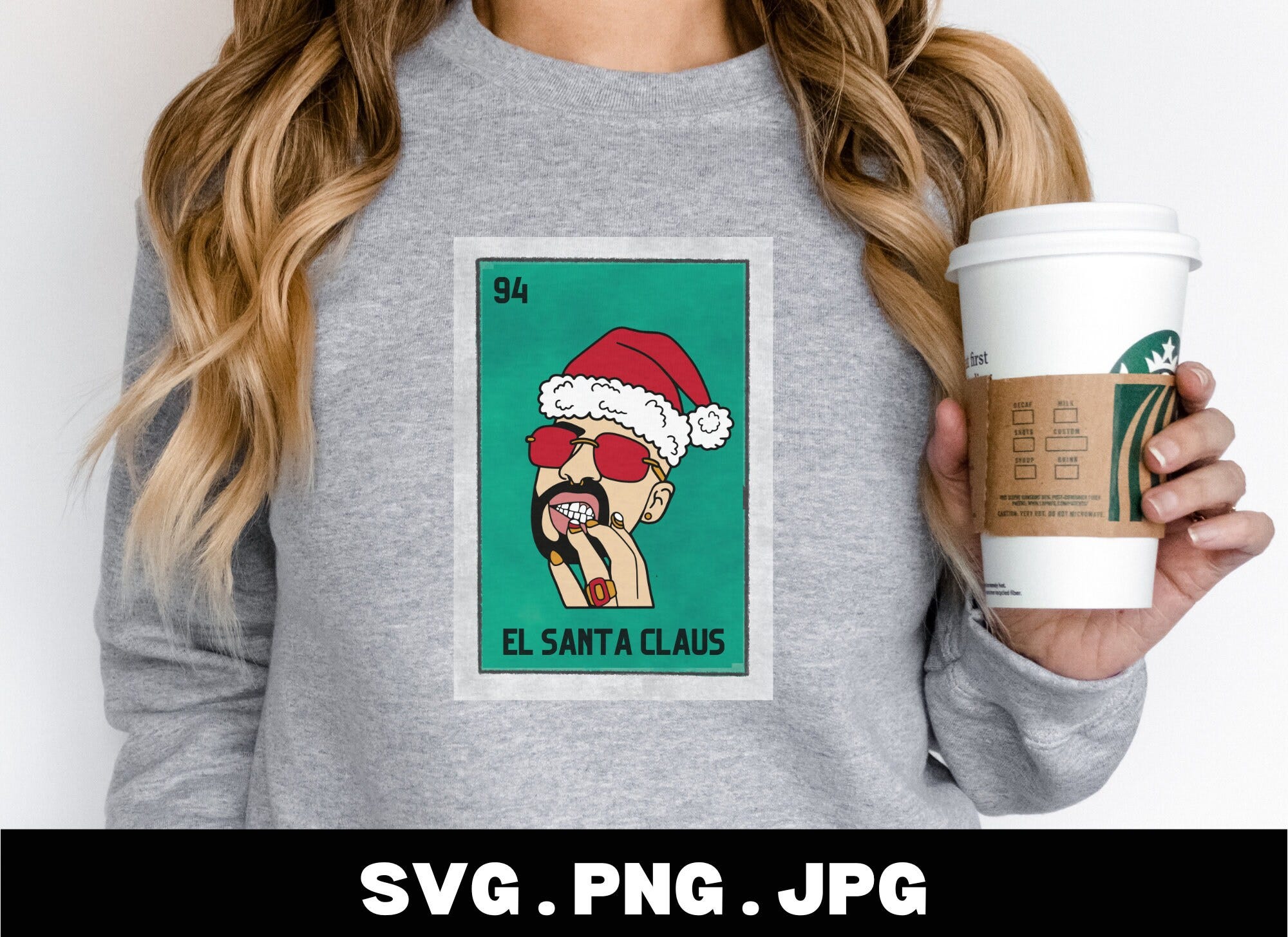 El Santa Claus Benito Bad Bunny Loteria Card PNG JPG SVG Sublimation File