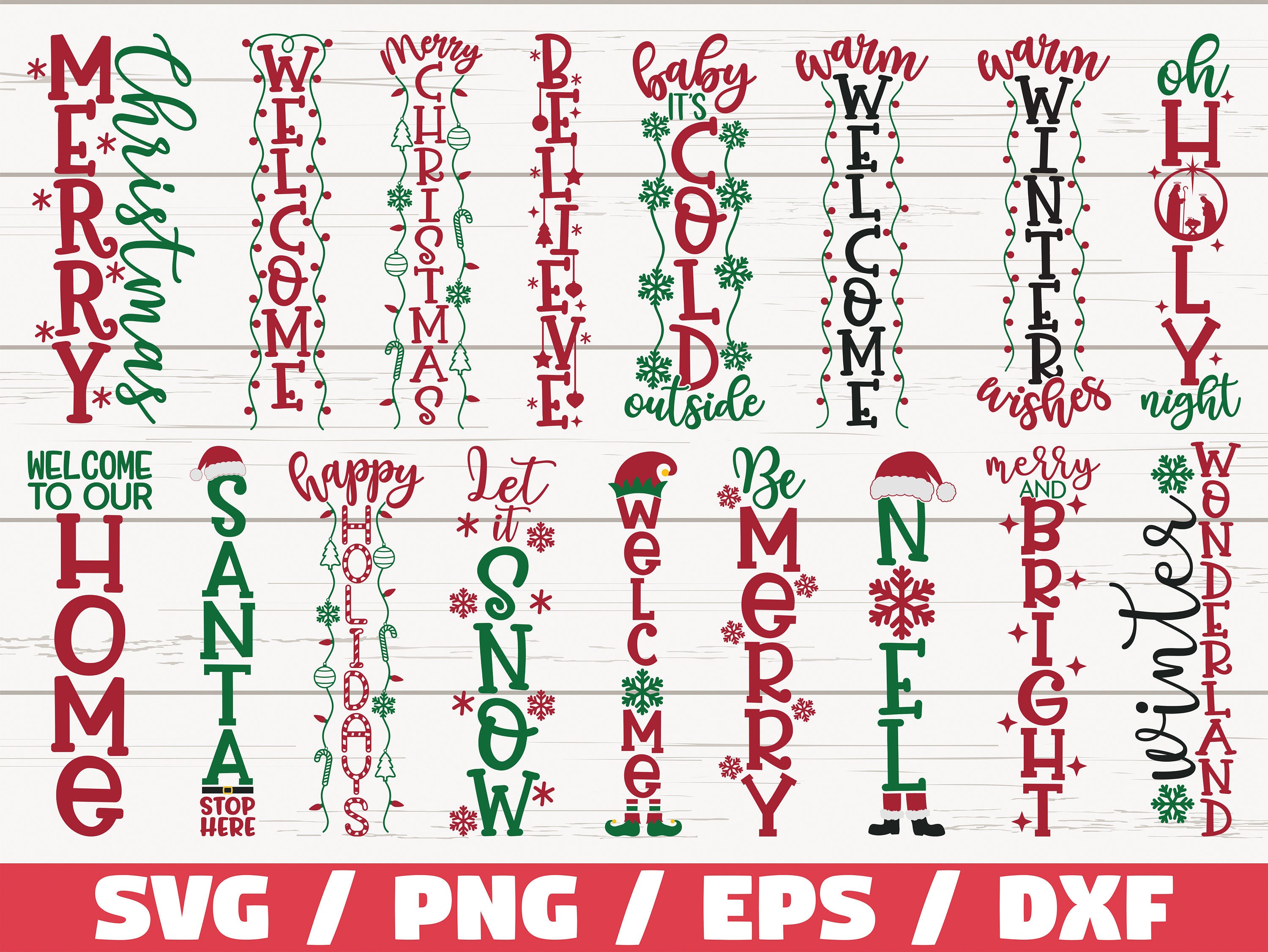 Christmas Porch Signs SVG Bundle / Cut File / Cricut / Clip art / Commercial Use /  Christmas Home Decoration / Winter Porch Sign SVG