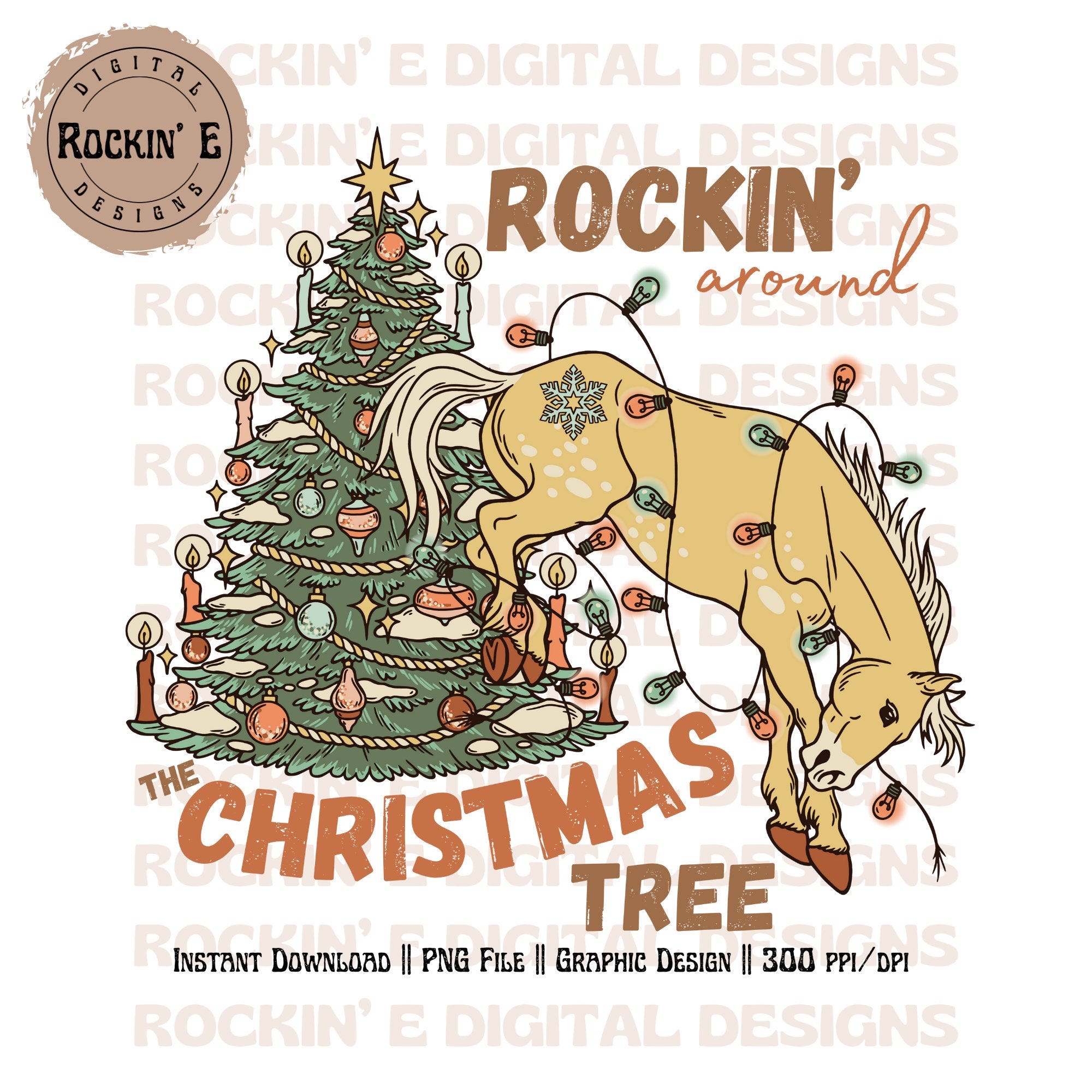 Rockin around the Christmas Tree | Western Digital Designs, Western Christmas png, Cowgirl Christmas, Bucking Horse, Christmas tree png