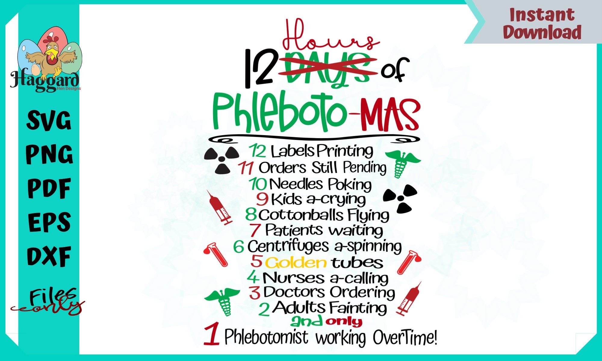 12 Days of Phlebotomas VINYL SVG Design