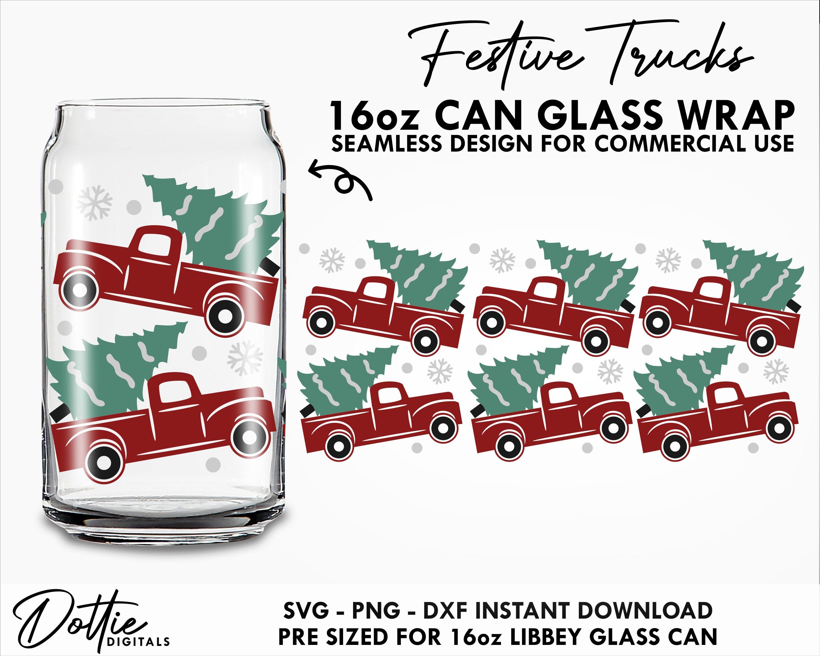 Christmas Tree Truck Glass SVG Festive Xmas Pine Fur Spruce Holidays 16oz Can Wrap Svg PNG DXF Cup Cut File Digital Download
