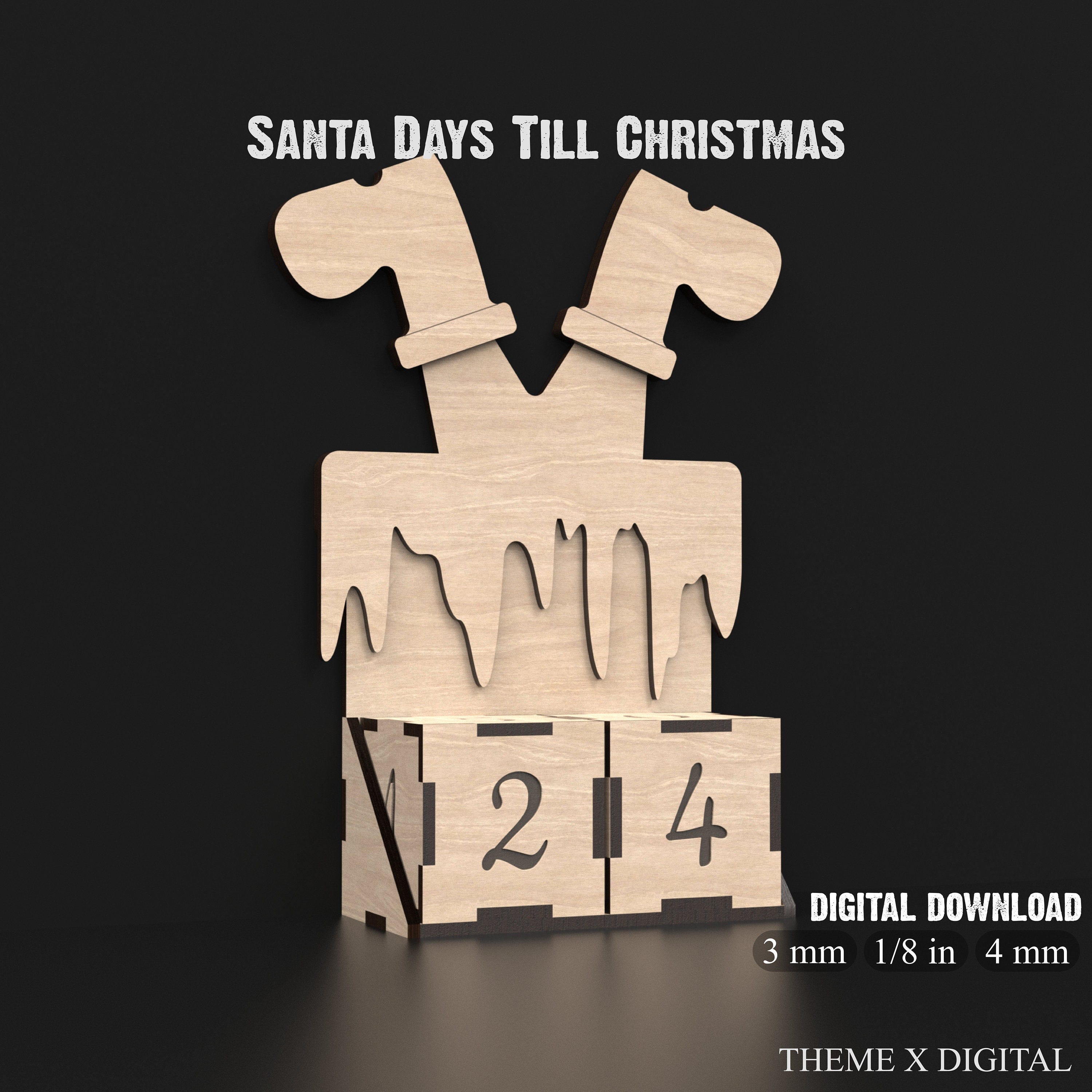 Days Till Christmas Countdown Calendar Svg Laser Cutting Files, Santa In Chimney Christmas Calendar Svg Laser Files, Advent Calendar #063