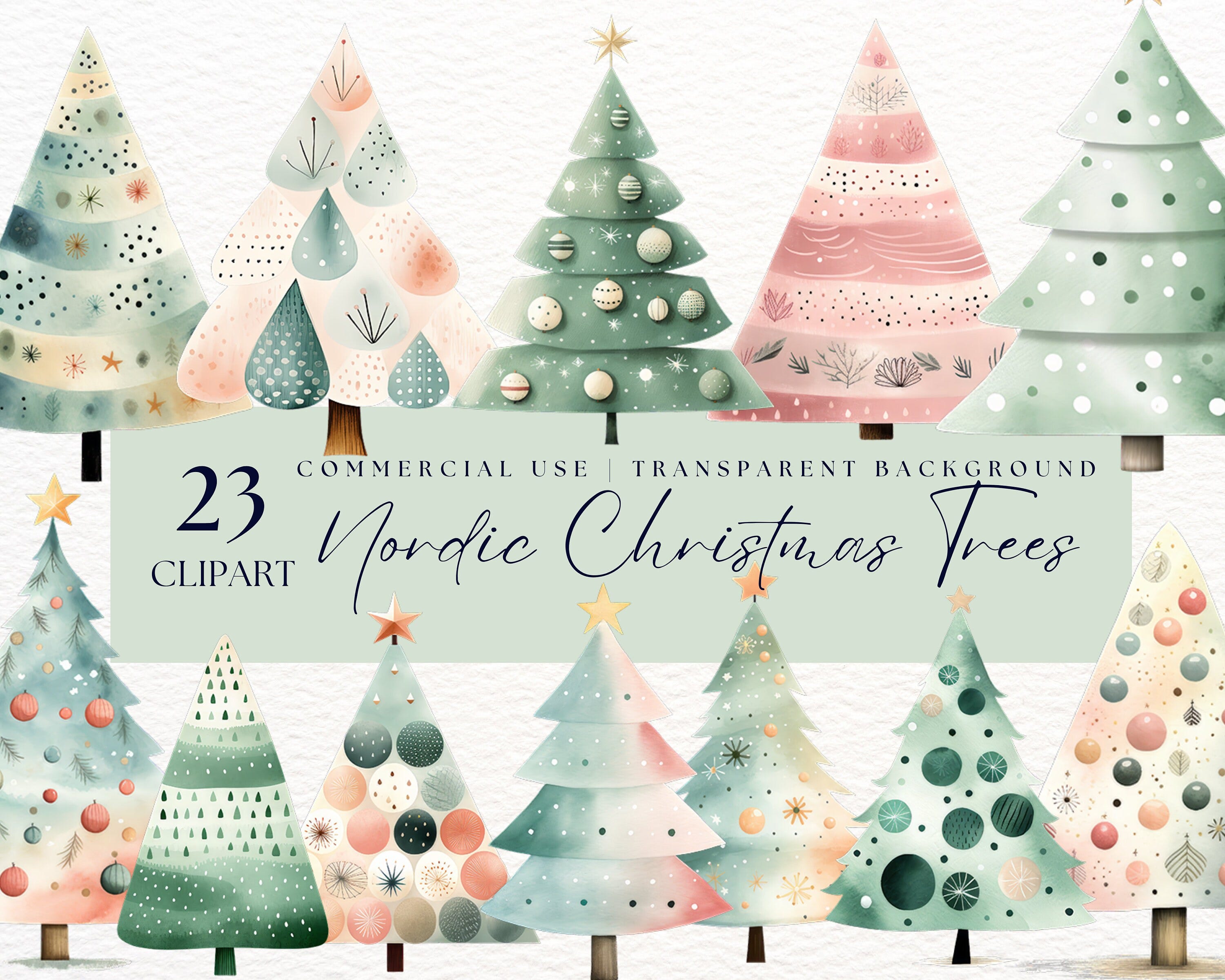 Nordic Christmas Tree Clipart | Scandinavian Christmas Clipart | Painted Tree Clipart | Tree Christmas Clip Art | Tree Png | Winter Clipart