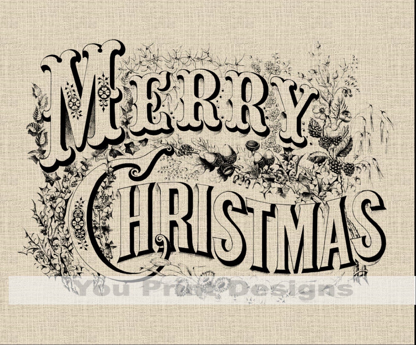Vintage Merry Christmas Typography, Transparent & Reverse or Inverted, PNG  JPEG Files, Scrapbooking, Iron On, Card Making, Digital Clipart