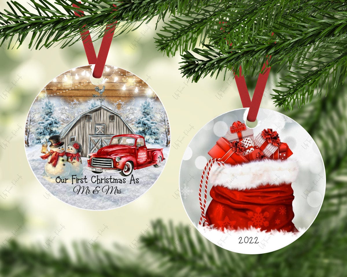 Our First Christmas as Mr. And Mrs. Sublimation  Ornament Design 2022 and blank