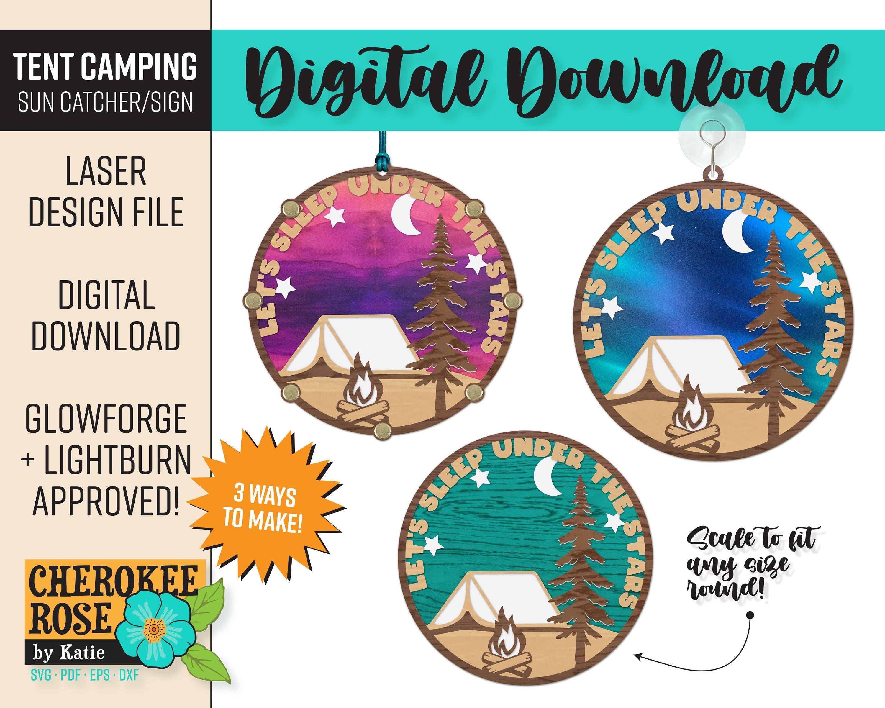 Camping Sun Catcher - Round Sign Design - Tent Camping - Sleep Under the Stars - Patternply Sun Catcher - PDF - SVG [Digital File Only]