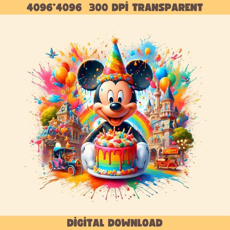 4 Png Mickey Mouse Splash and Watercolor Digital Design Png File Sublimation, High Resolution, Instant Digital, Png, Download