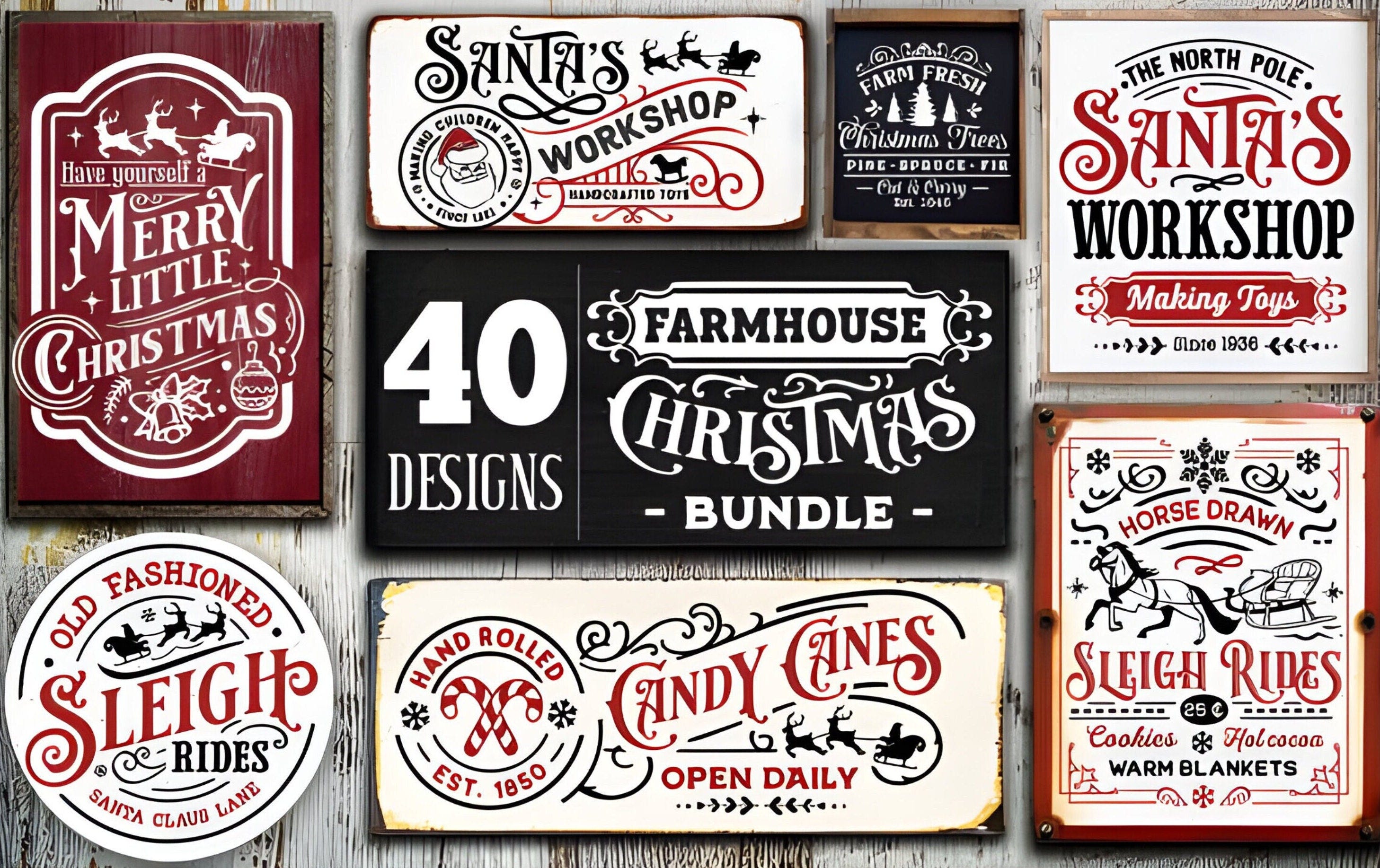 Farmhouse Christmas 40 Designs SVG, Farmhouse Christmas Bundle SVG, Designs Vintage Christmas Png, Digital Download Png, Dxf, Eps