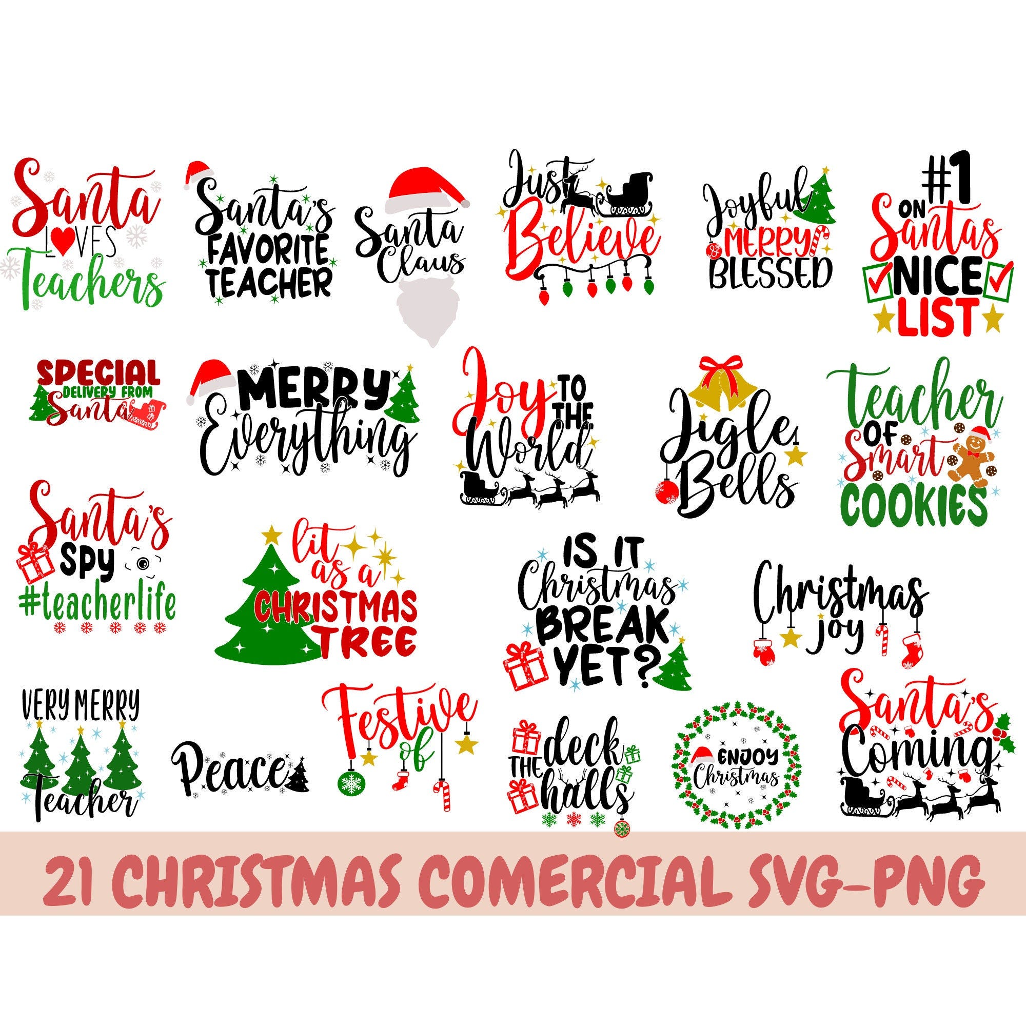Teacher Christmas SVG Bundle, Christmas SVG, School Christmas svg, Teacher Life svg, Santa SVG, Funny Christmas Shirt, Cut File for Cricut