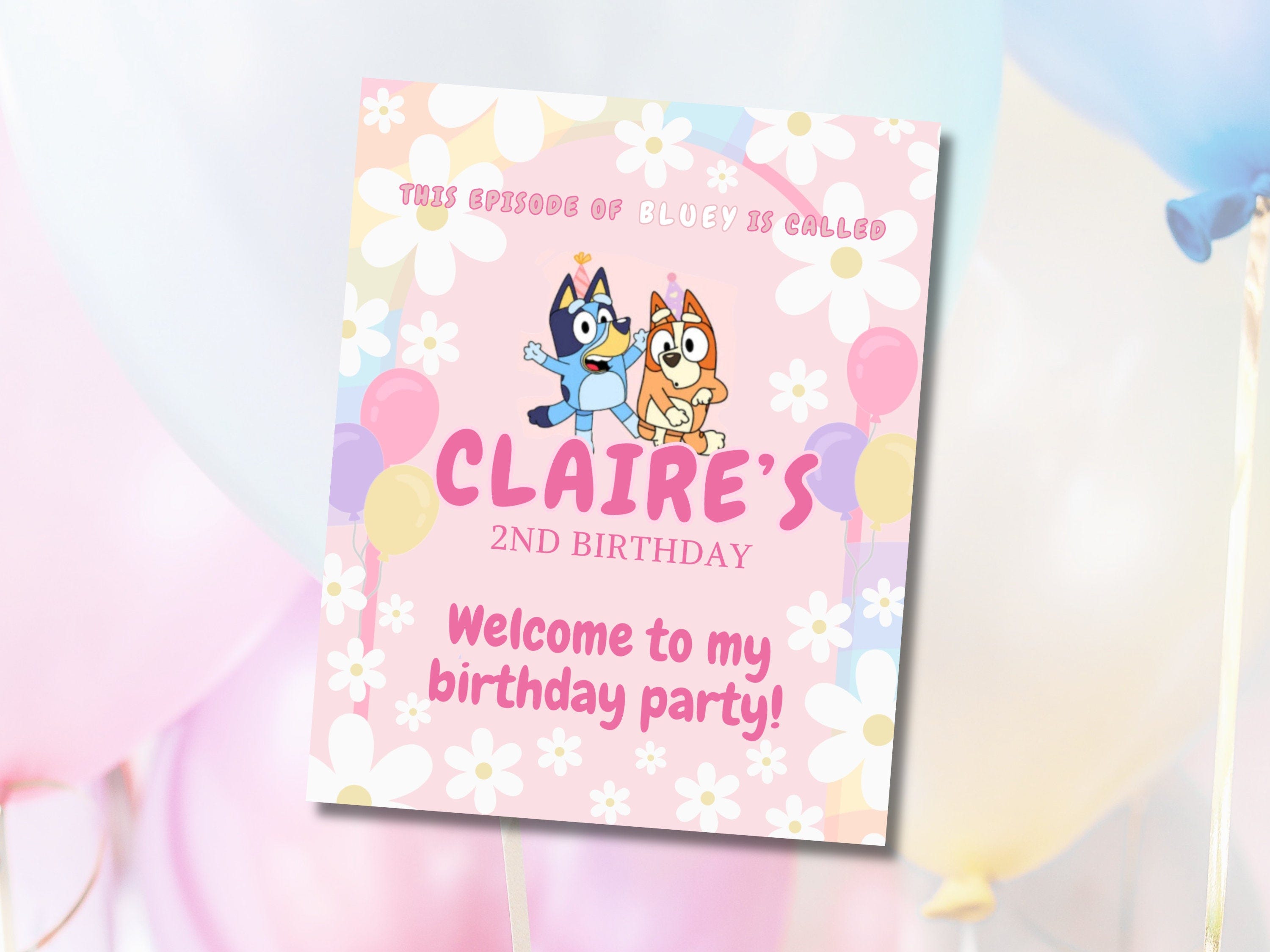 Bluey Welcome Sign for Girl | Editable Welcome Sign | Bluey Birthday Party | Canva Template